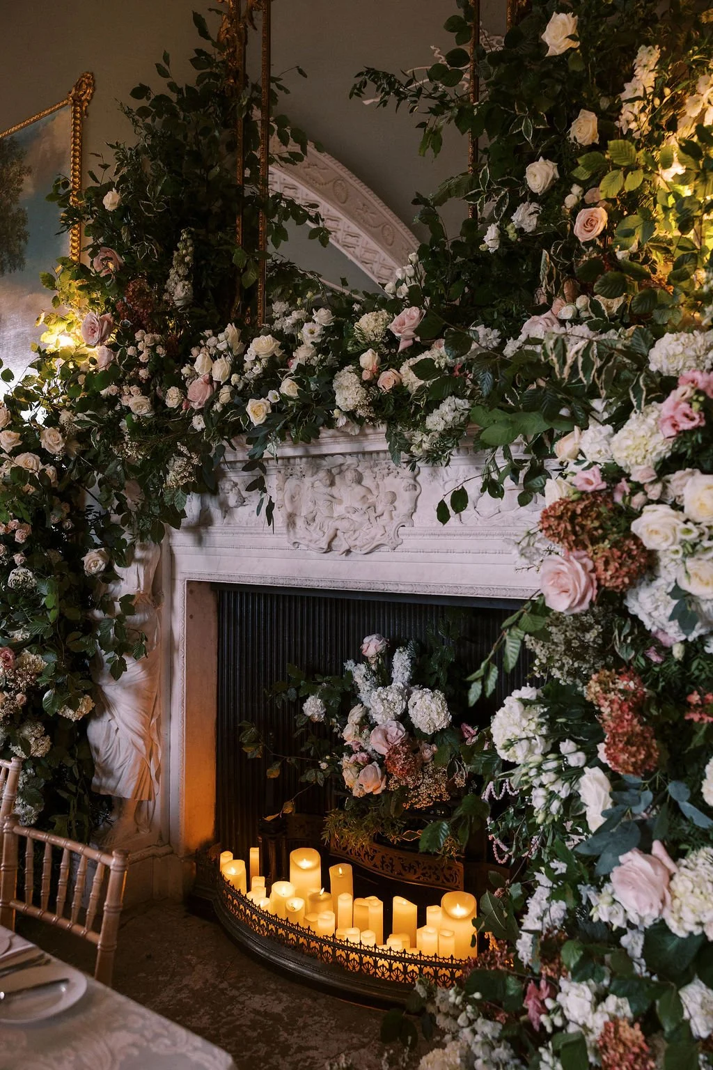 Wedding flowers mantle piece pink and white. Lavish floral design Dream wedding