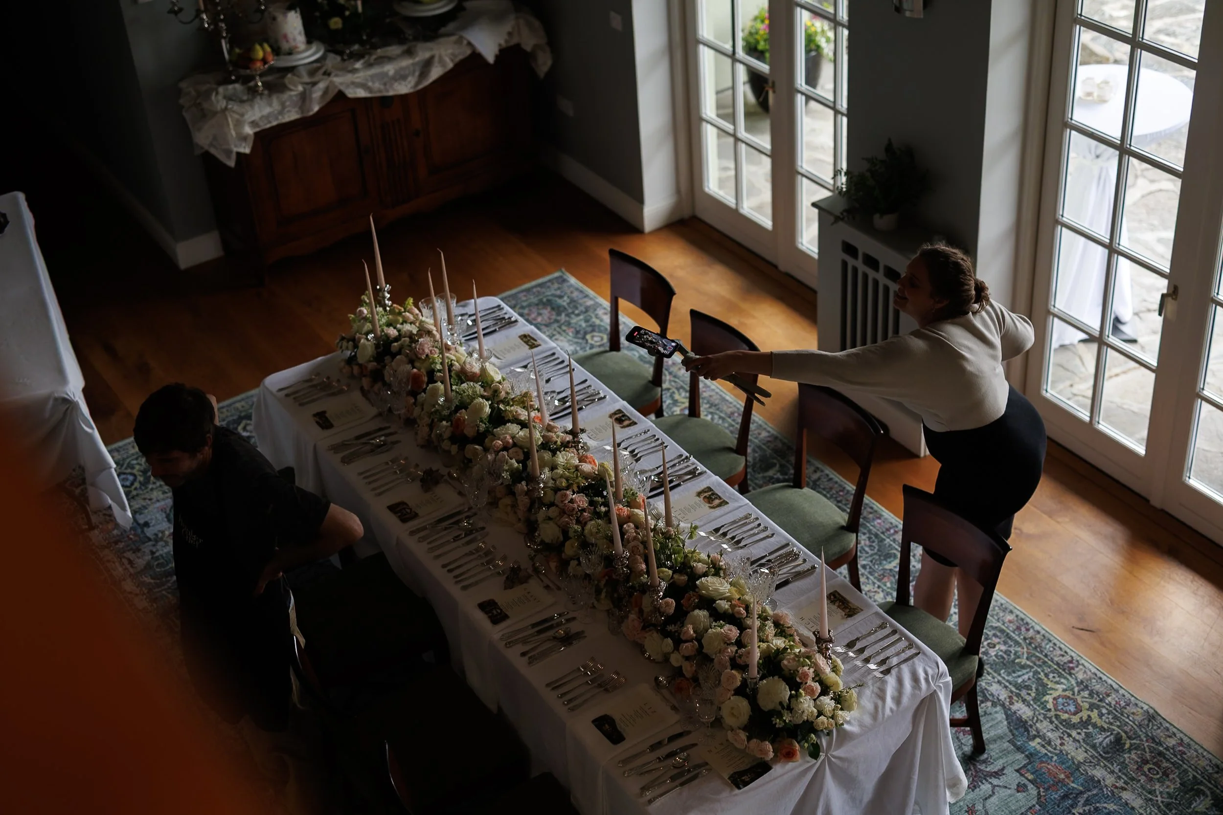 Setup wedding flowers birds view