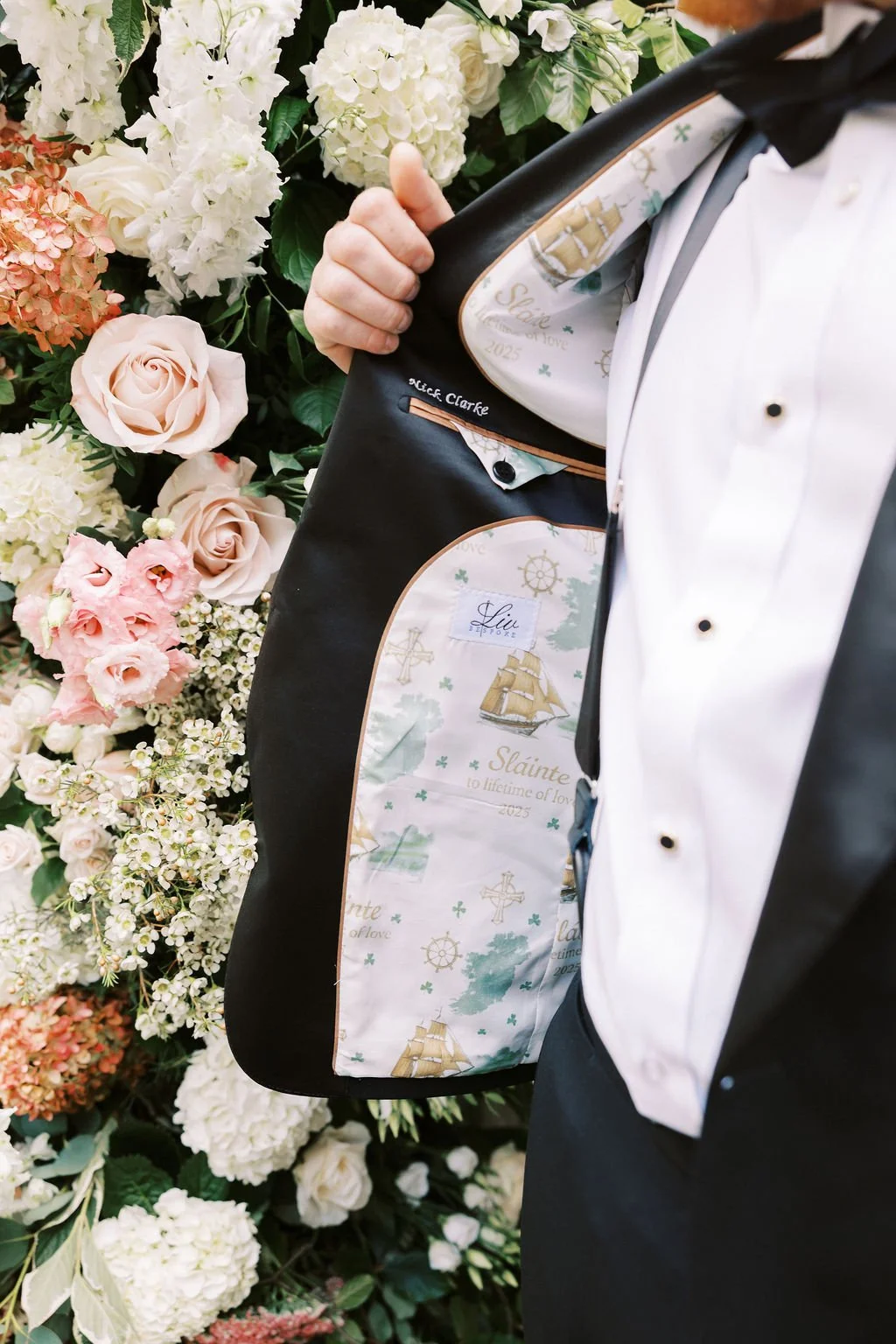 Inside groom tux floral detail