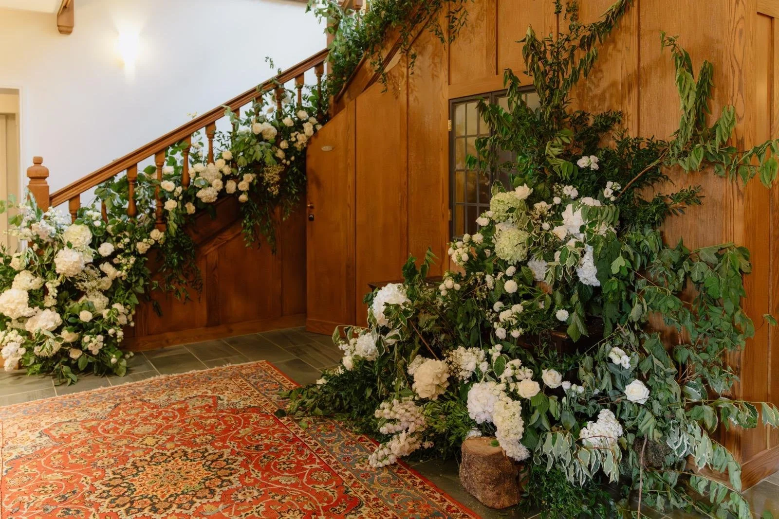Stairway wedding flower installation 