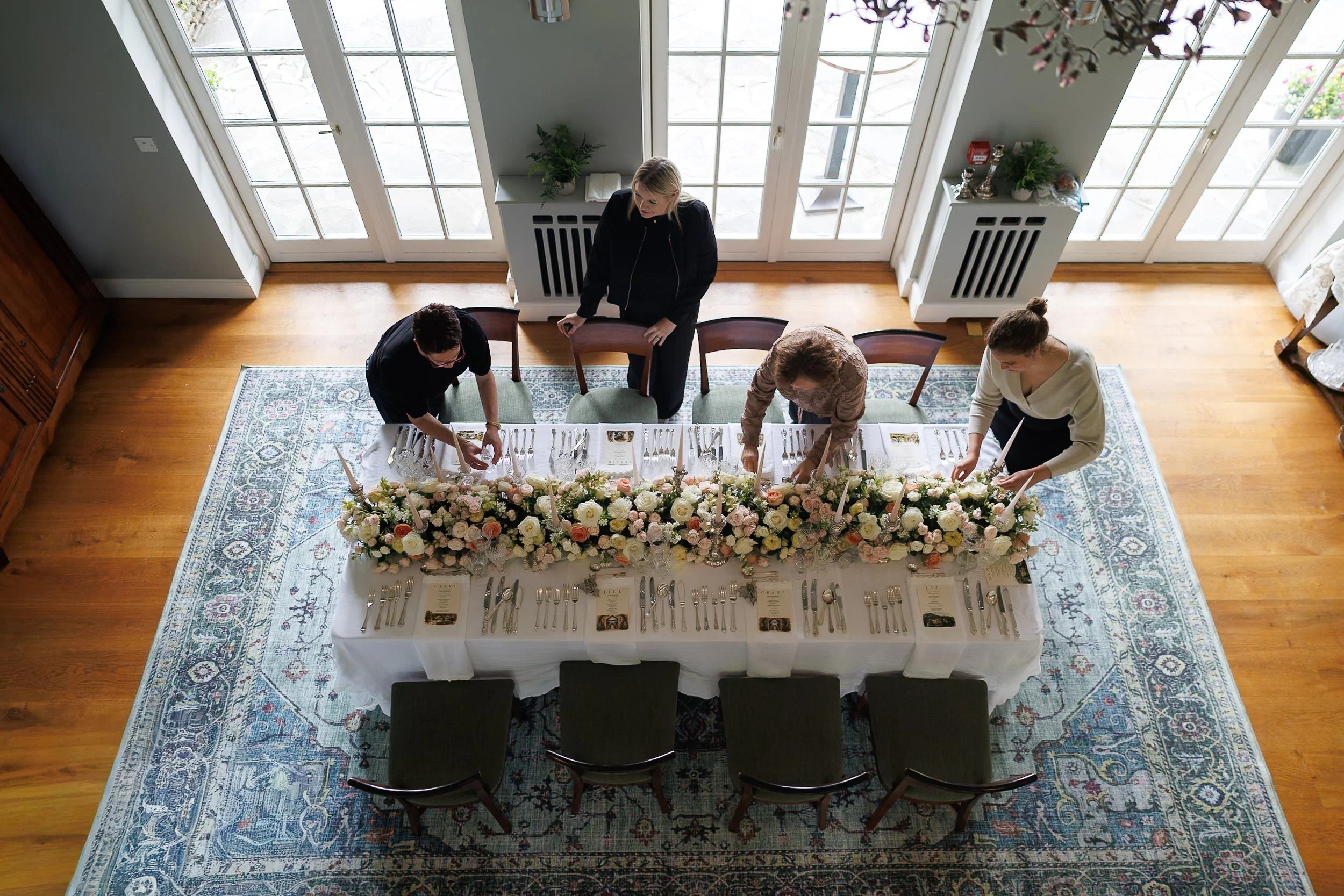 birds view dinner table wedding celebration