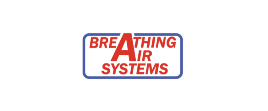 Logo for Breathing Air Systems with the words BREATHING AIR SYSTEMS, featuring a large red 'A' and blue border.