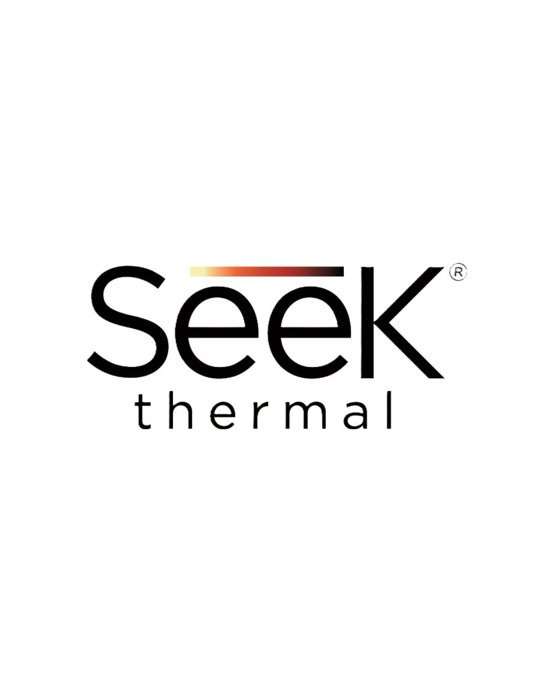 Seek Thermal logo with the word 'seek' in black and a horizontal heat gradient line above it, and the word 'thermal' below in smaller black font.