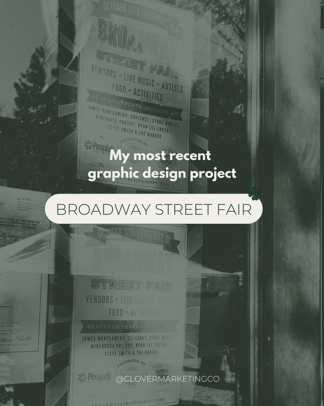 From concept to reality in just 3 weeks! ✨ 
I had the pleasure of creating key graphics for this year's Broadway Street Fair in Newport, RI&mdash;from event flyers and social posts to lawn signs that helped guide the way. Seeing my designs come to li