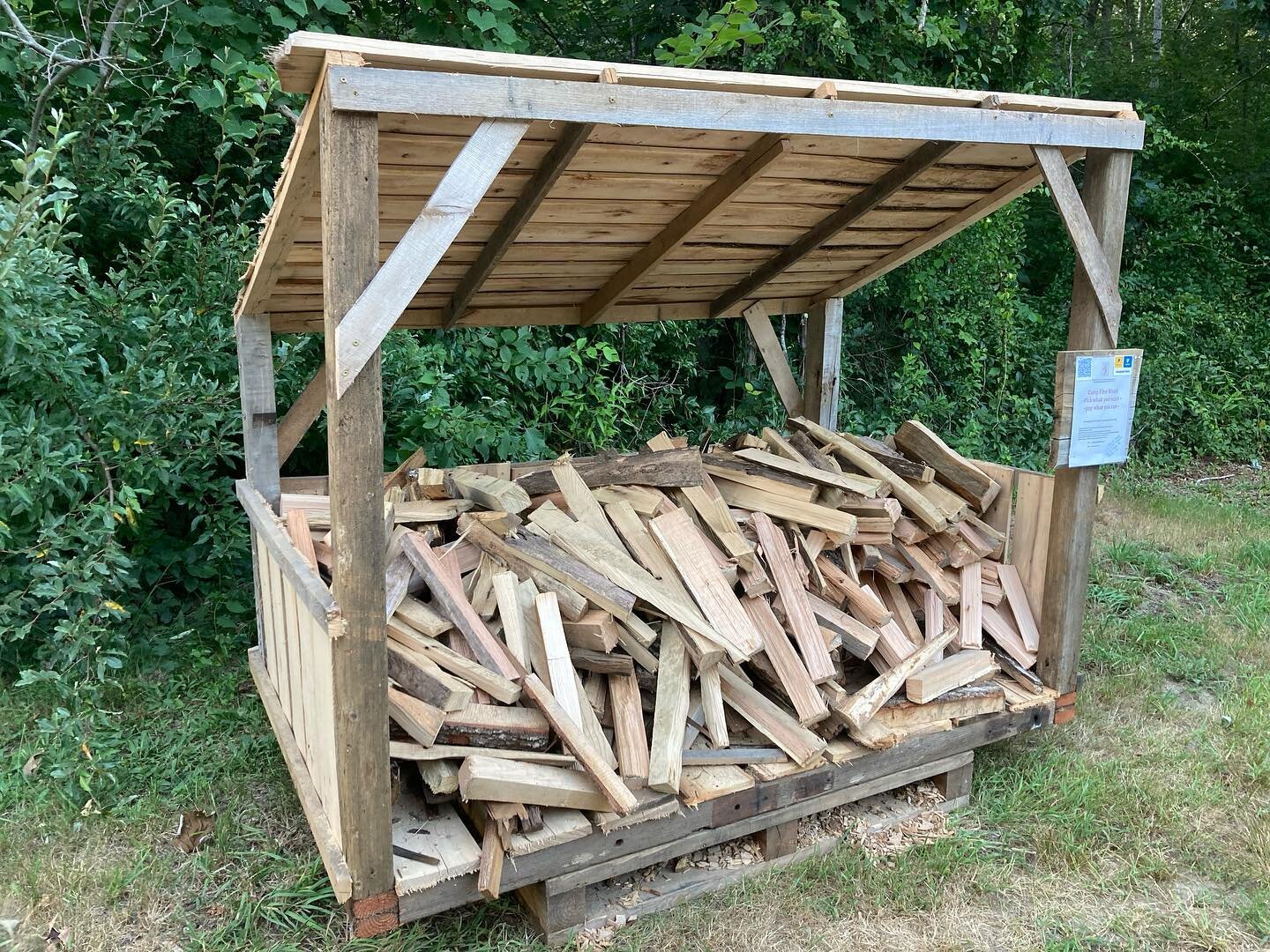 The surrounding roadside could use a little beautification, but one intern just finished this camp wood stand, and the other split all the wood. Everything milled on site and/or built from salvage. If you&rsquo;re having a fire consider dropping by a