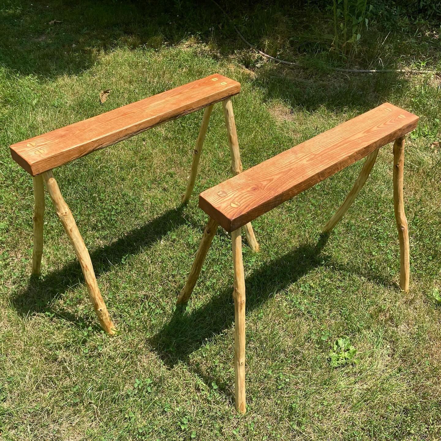 Set of 18th century sawhorses for a Newport Historical Society event in July - where these will be used in demonstrations of historical woodworking techniques. Neat challenge to make something new look old&hellip;