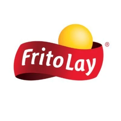 Frito Lay logo with a yellow sphere and red ribbon.