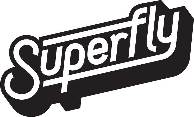 Superfly logo in black and white with a bold, stylized font.