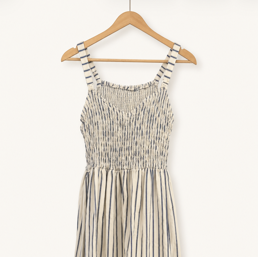 Classic Collection V-Neck in Ivory Blue Stripe