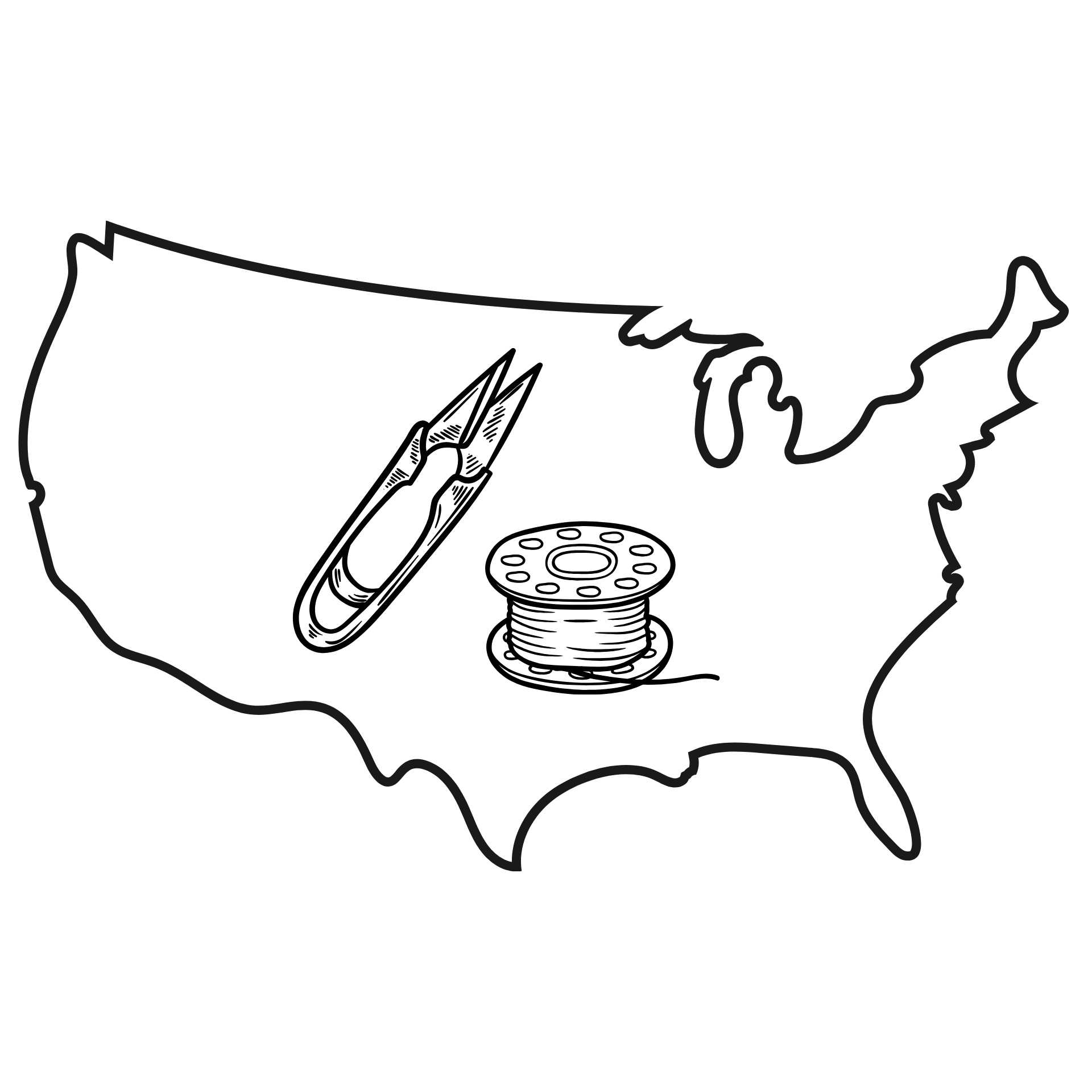 Geometric drawing of an outline square with sections divided by vertical, horizontal, and diagonal lines.