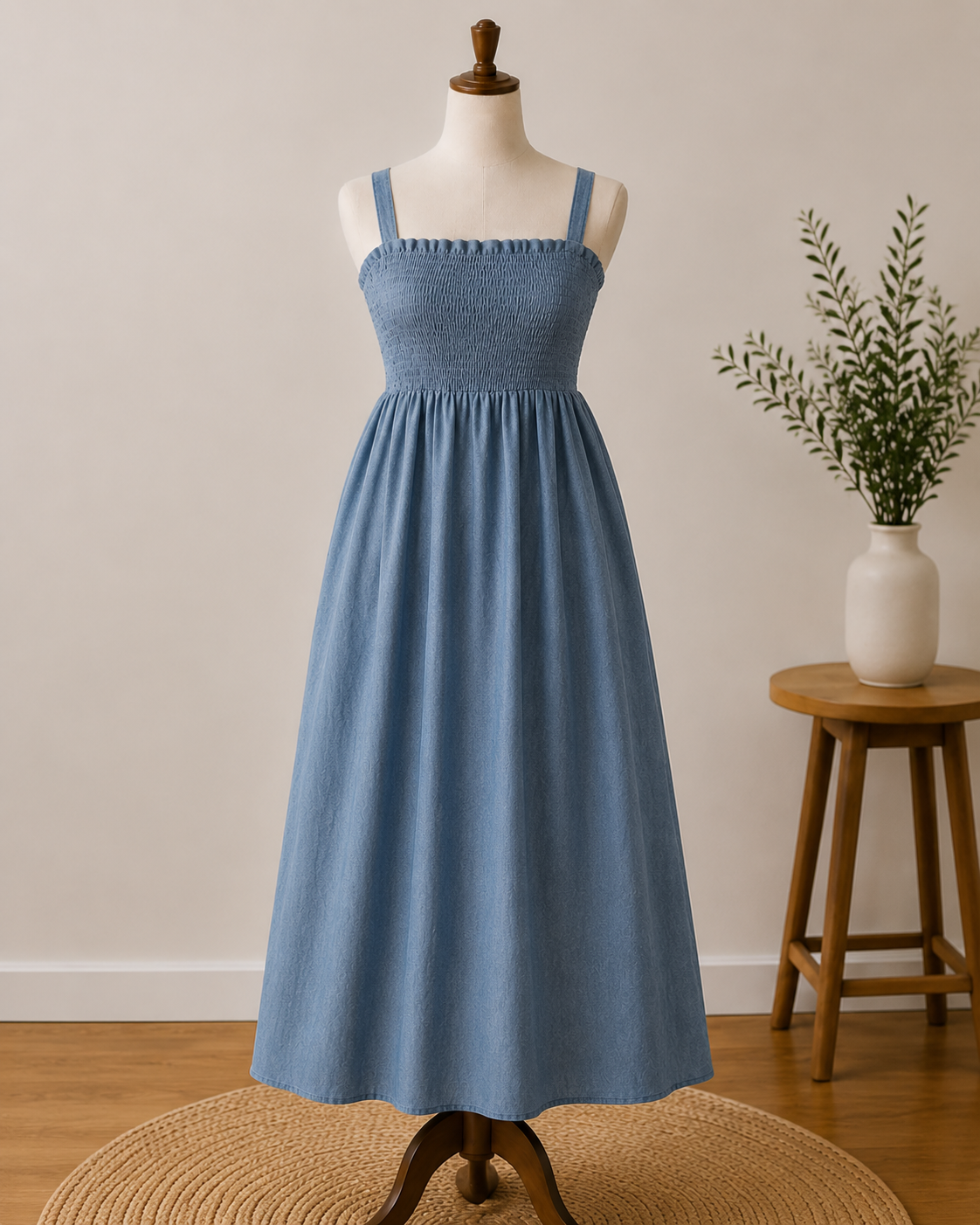 Concealed High Rise Dress in Denim Blue
