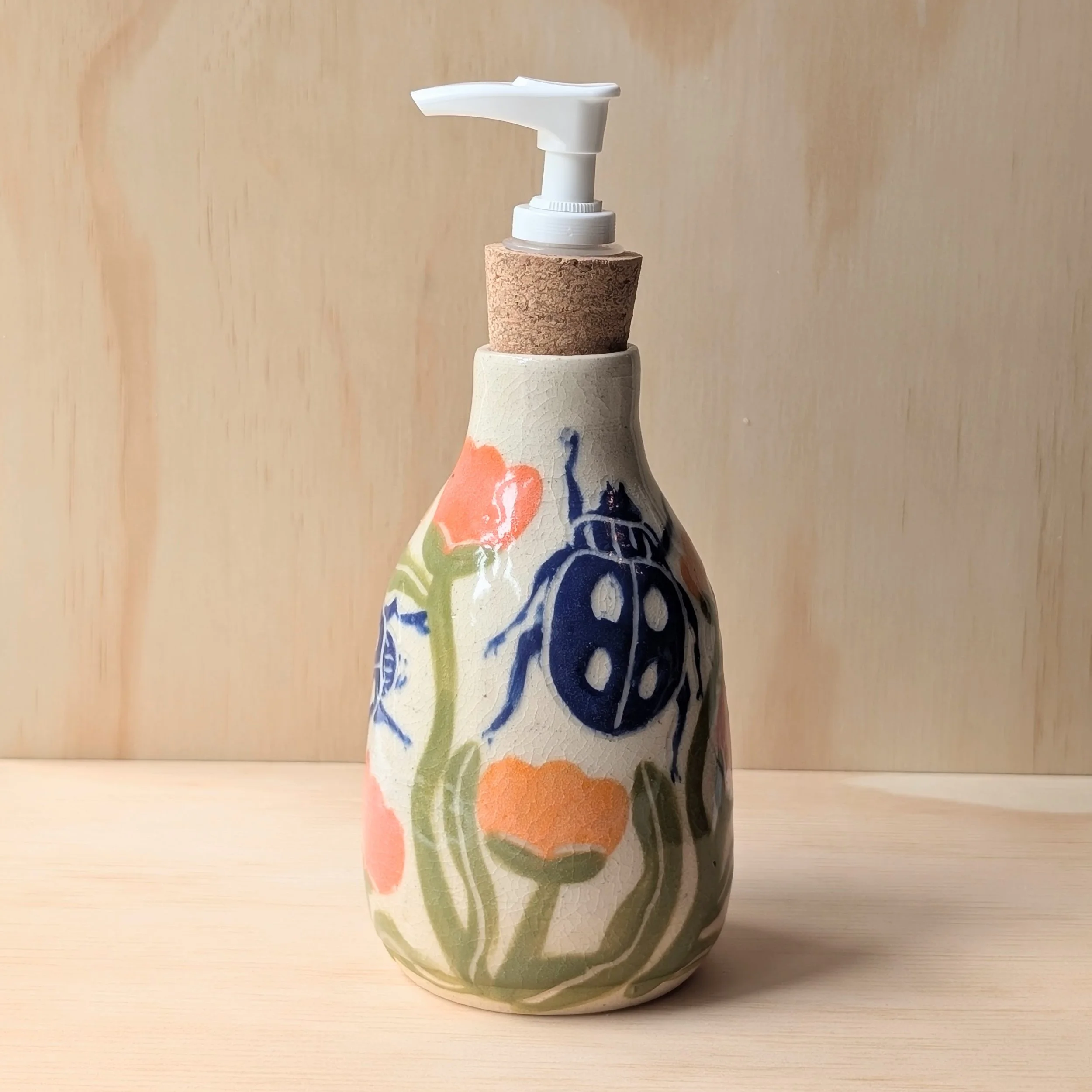 Cobalt Beetles & Tulips Soap Dispenser
