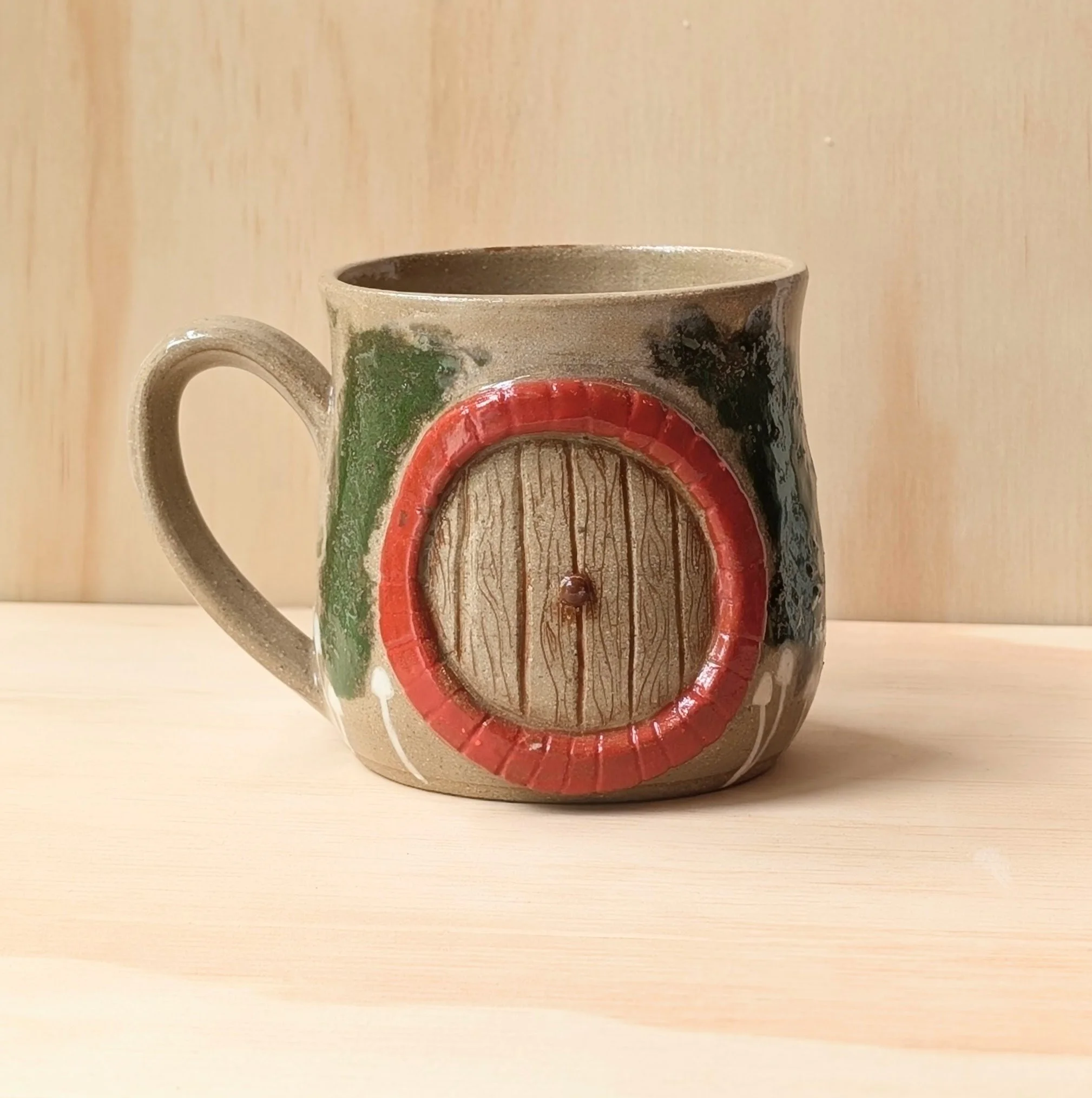 hobbit door mug with mushrooms