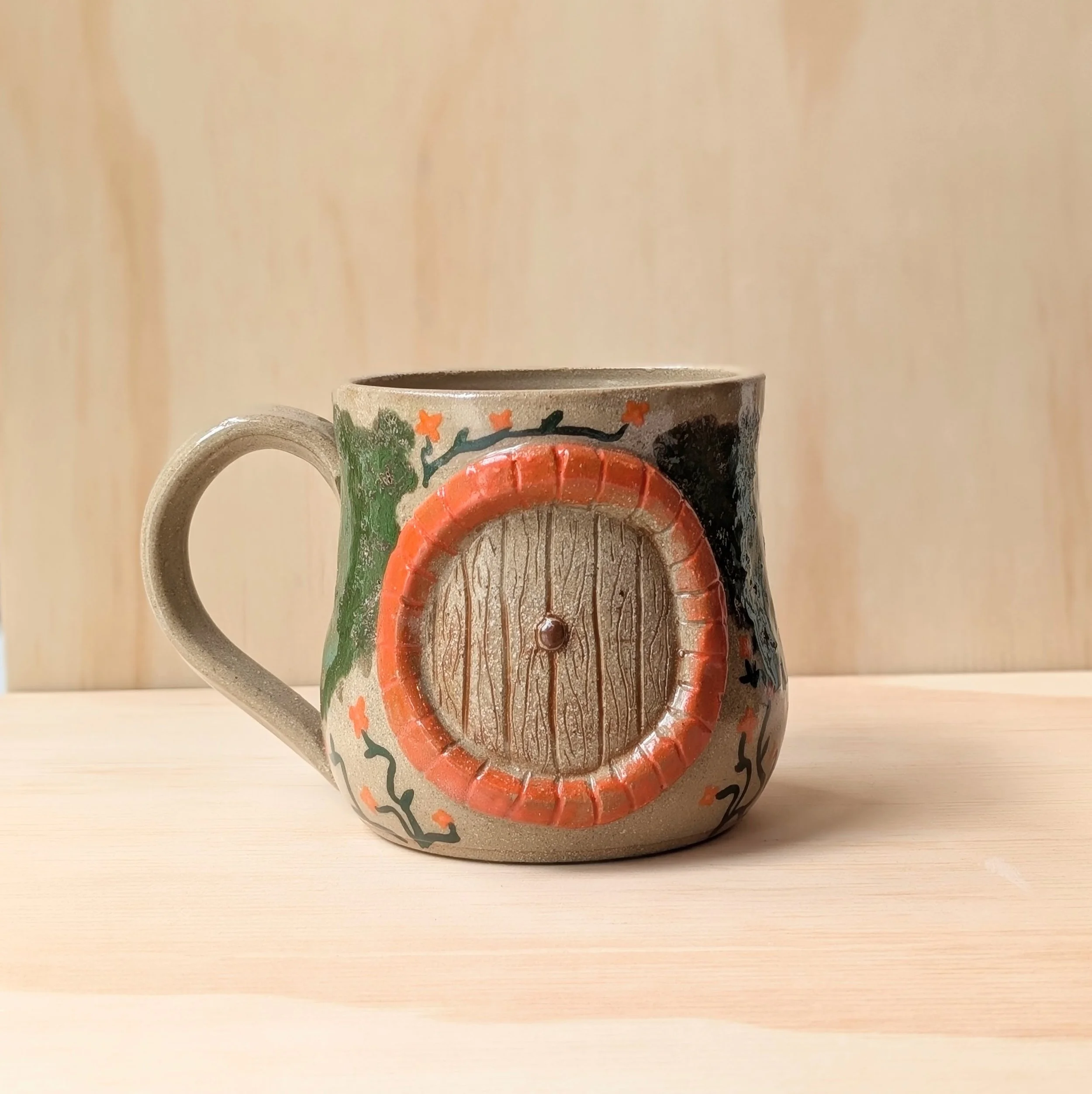 hobbit door mug with flowers