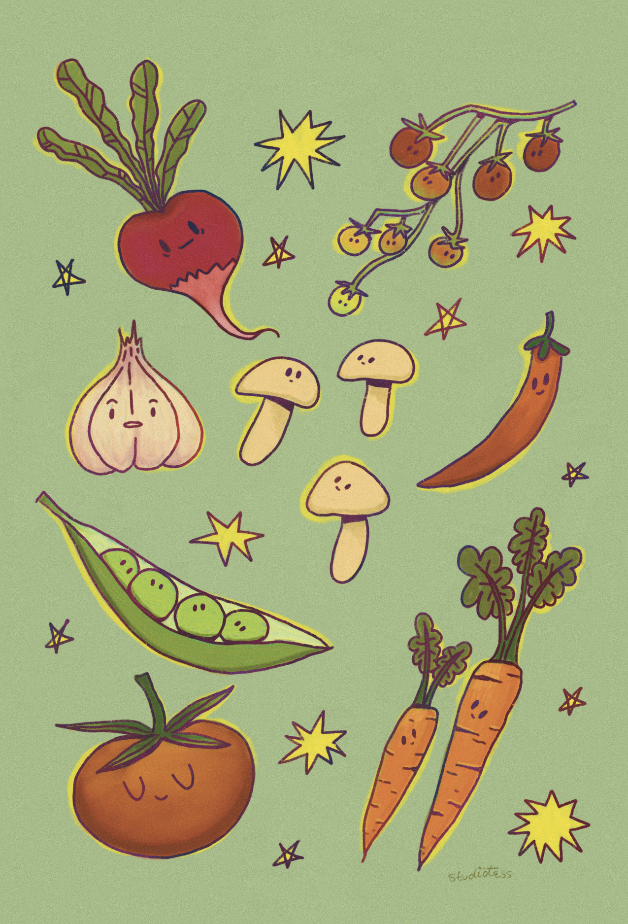 Vegetable friends! Inspired by the work of Jessica Elena.