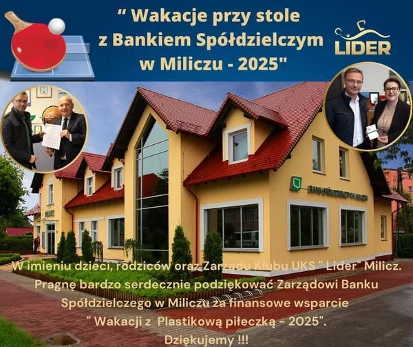 Bank Spółdzielczy w Miliczu wspiera wakacje z tenis stołowym w roku 2025!