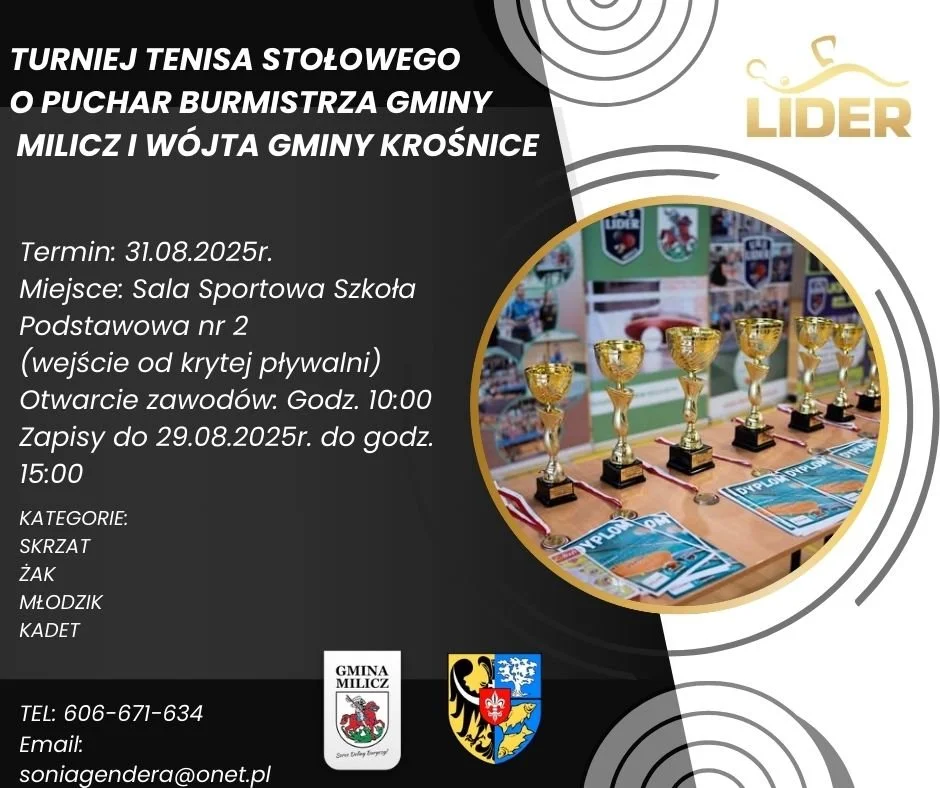 "Wakacyjny Turniej Tenisa Stołowego o " Puchar Burmistrza Gminy Milicz oraz Wójta Gminy Krośnice".
