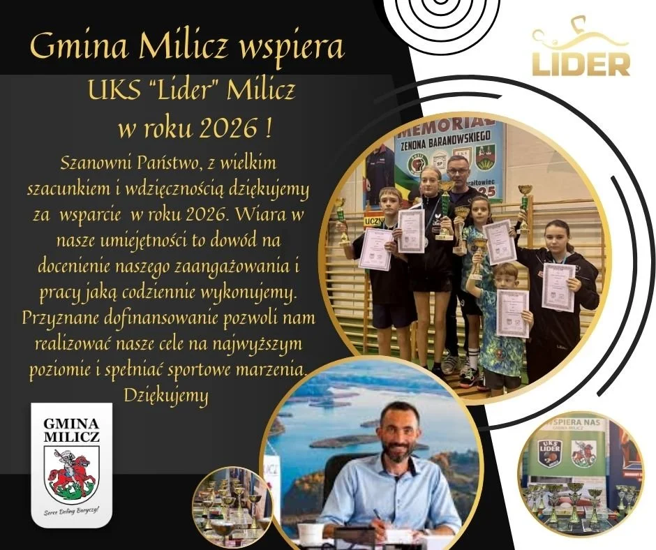 Wsparcie Gminy Milicz dla UKS "Lider" Milicz w roku 2026!