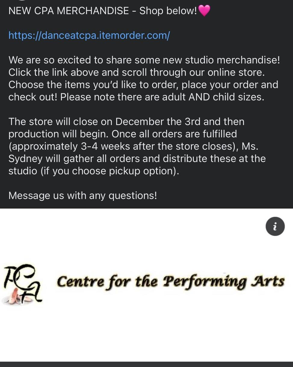 Excited to work with Centre for the Performing Arts on their new custom store.  Let us know if we can set up a store you!  We can help with logos, designs, and custom items.  We love supporting our local community. #supportlocal