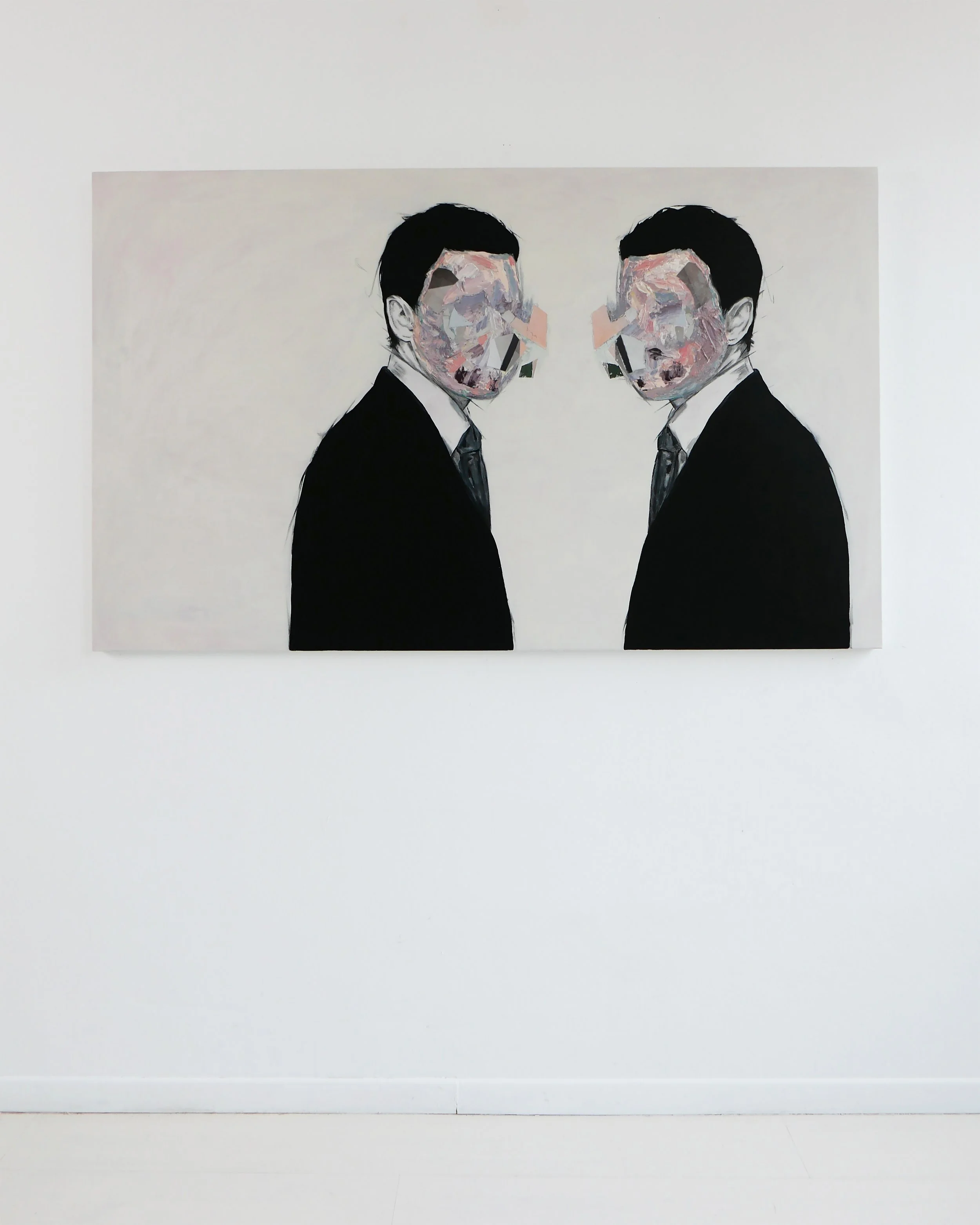 Untitled (Power Study), 2026 - Mixed media: acrylic, graphite pencil, paper, acrylic medium, varnish on canvas 146 × 89 cm (57.5 × 35 in)