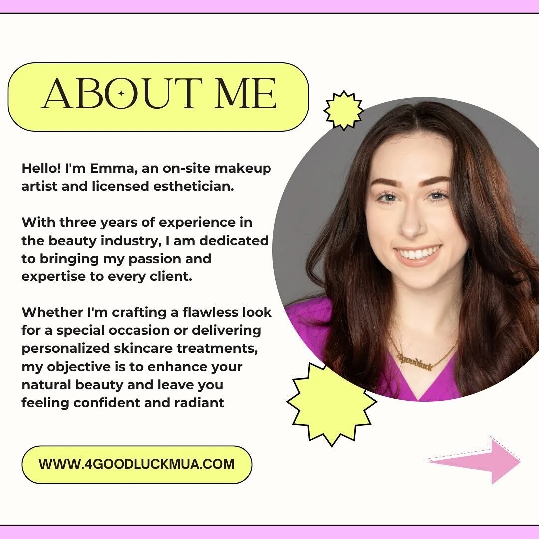 LET ME RE - INTRODUCE MYSELF 👋💜

&bull; My name is Emma!!! I&rsquo;m a NYS Licensed Esthetician and a Travel Makeup Artist here in the Hudson Valley 📍 

&bull; I&rsquo;ve been in the beauty industry for 3 years now! While being fully immersed and 