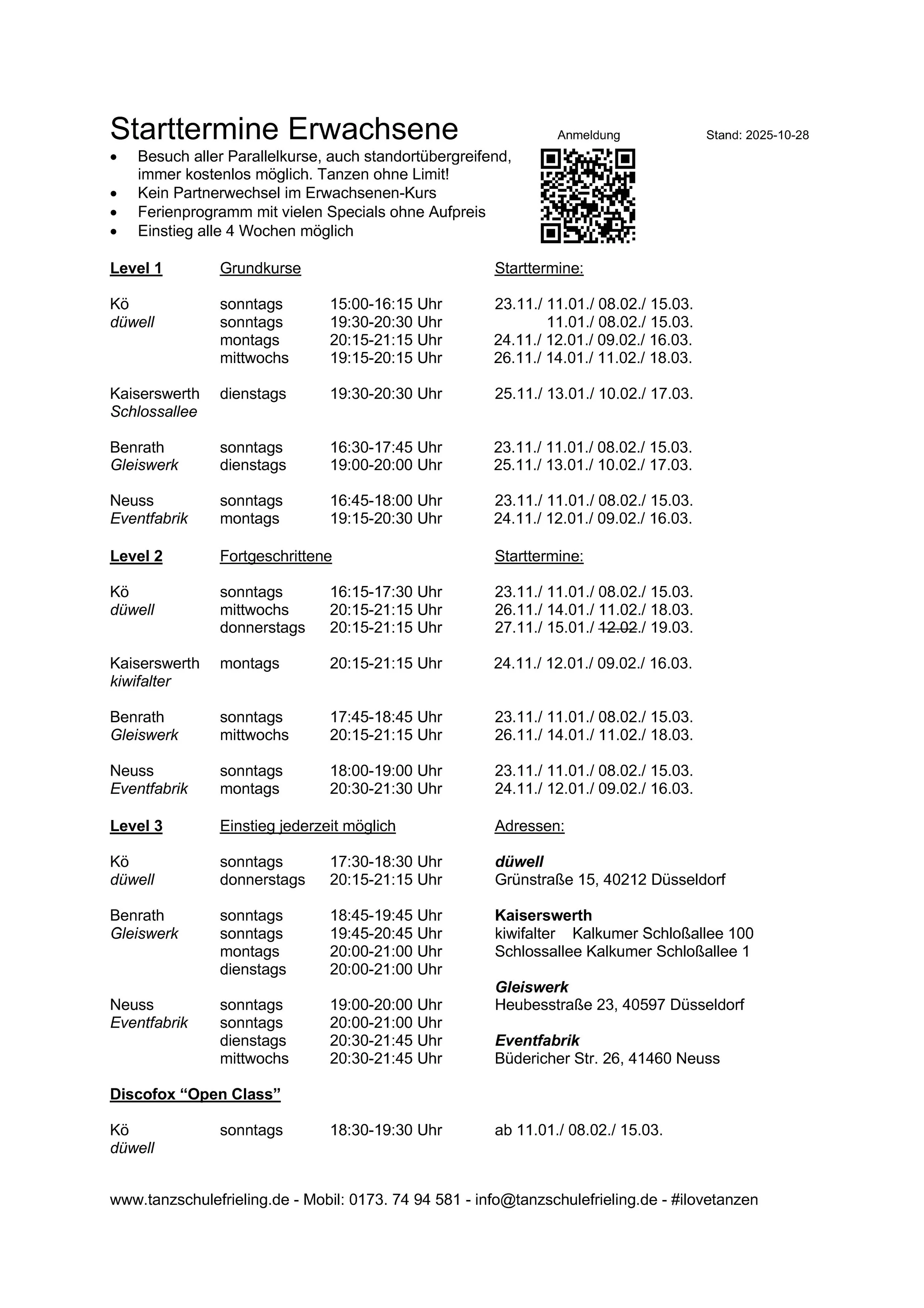 Starttermine Erwachsene Paartanz