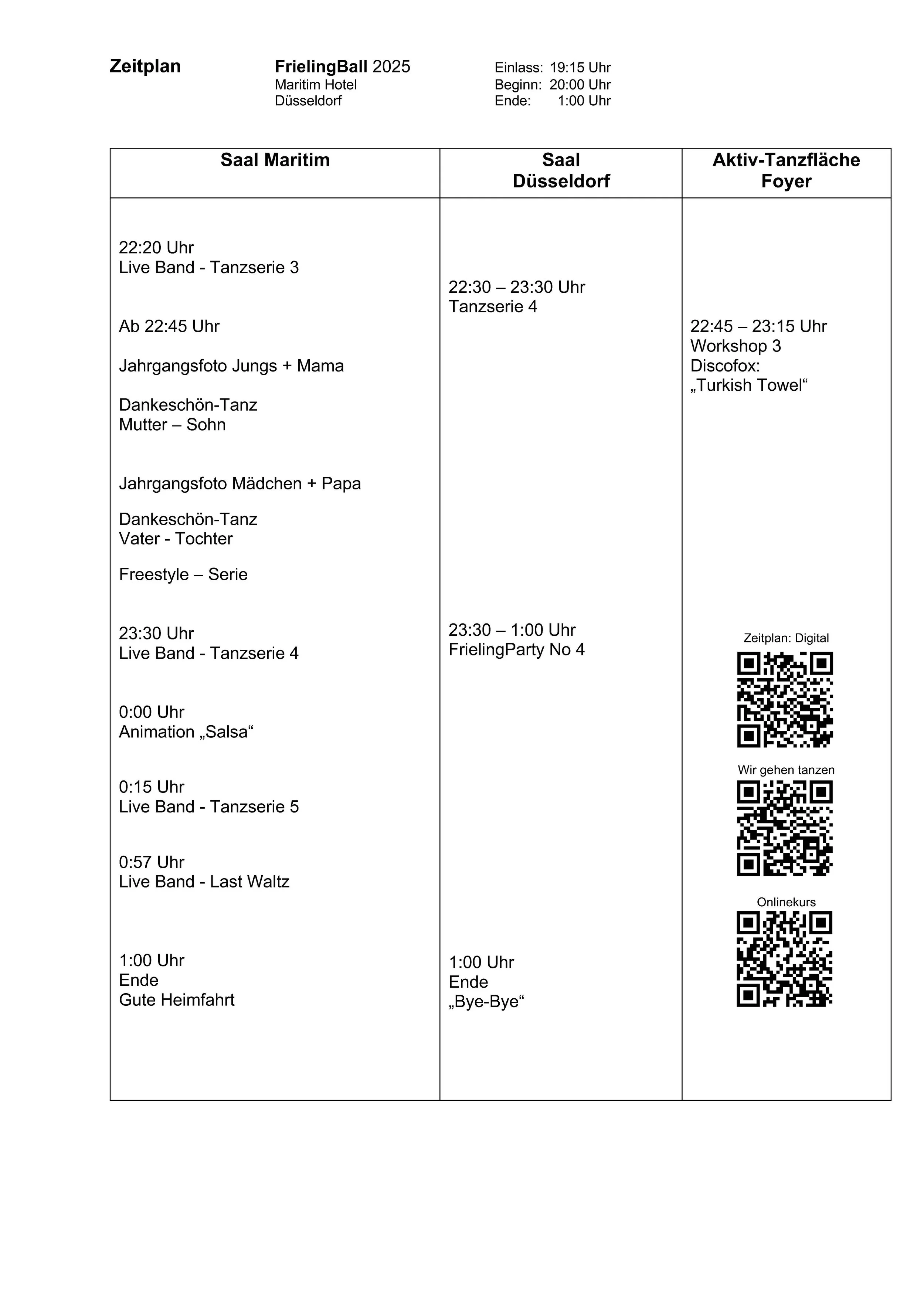 Zeitplan FrielingBall 2025
