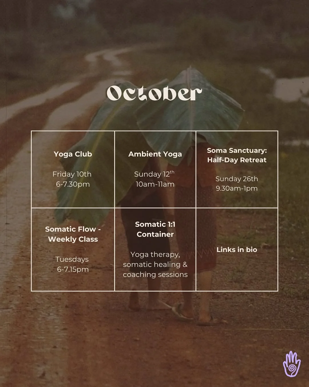 October deliciousness for you 🧡🌙✨ 

Spaces to slow down, return to your self and nourish body, heart and nervous system.

Links in bio to book &uarr;

.
.
.

#nottinghamyoga #yoganottingham #traumainformedyoganottingham #nottinghamevents