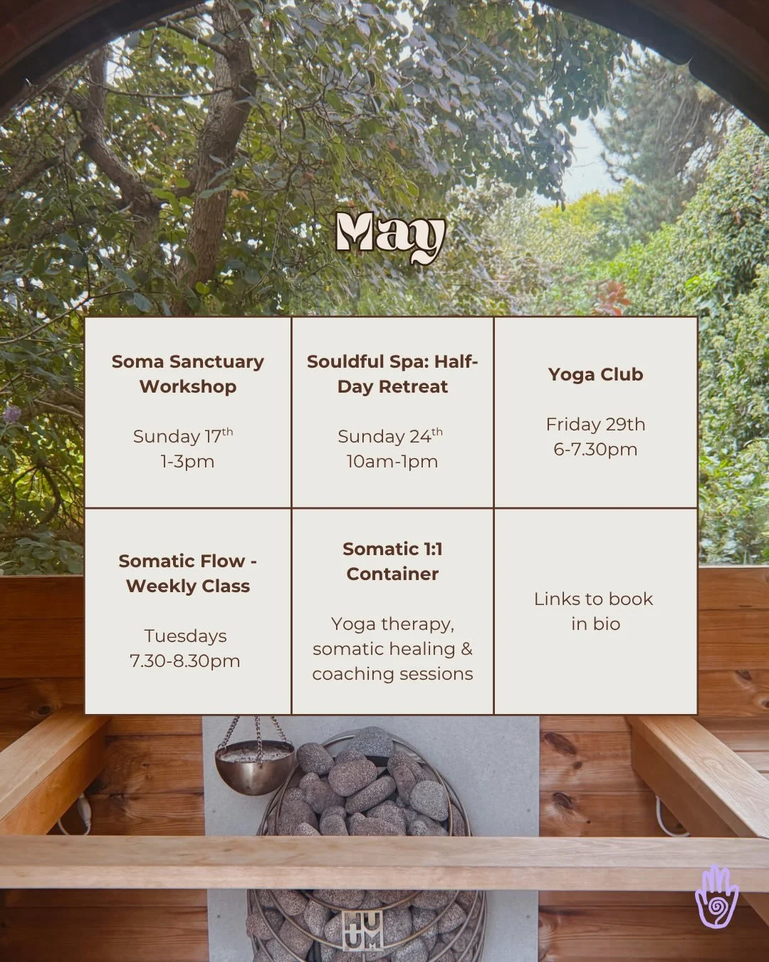 What&rsquo;s on in May 🌱🌷🌿💫✨

Time away from our phones and the to-do lists, returning to our bodies, sending signals of safety to a nervous system living in survival mode, and remembering what matters most.

Links in bio to find out more about e