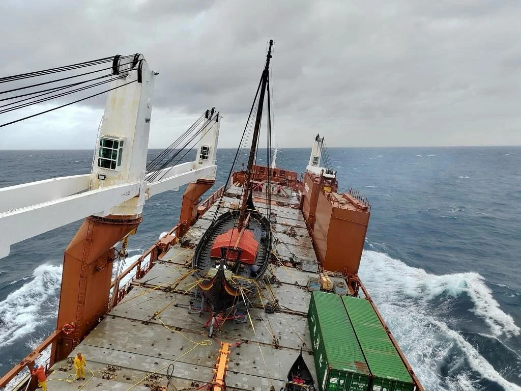 Traveling in style over the Atlantic, although in a different way this time. The transatlantic transport has been progressing smoothly. @sevenstaryachttransport &lsquo;s Stadiongracht, carrying Draken, was scheduled to arrive in Norway last night. Ho