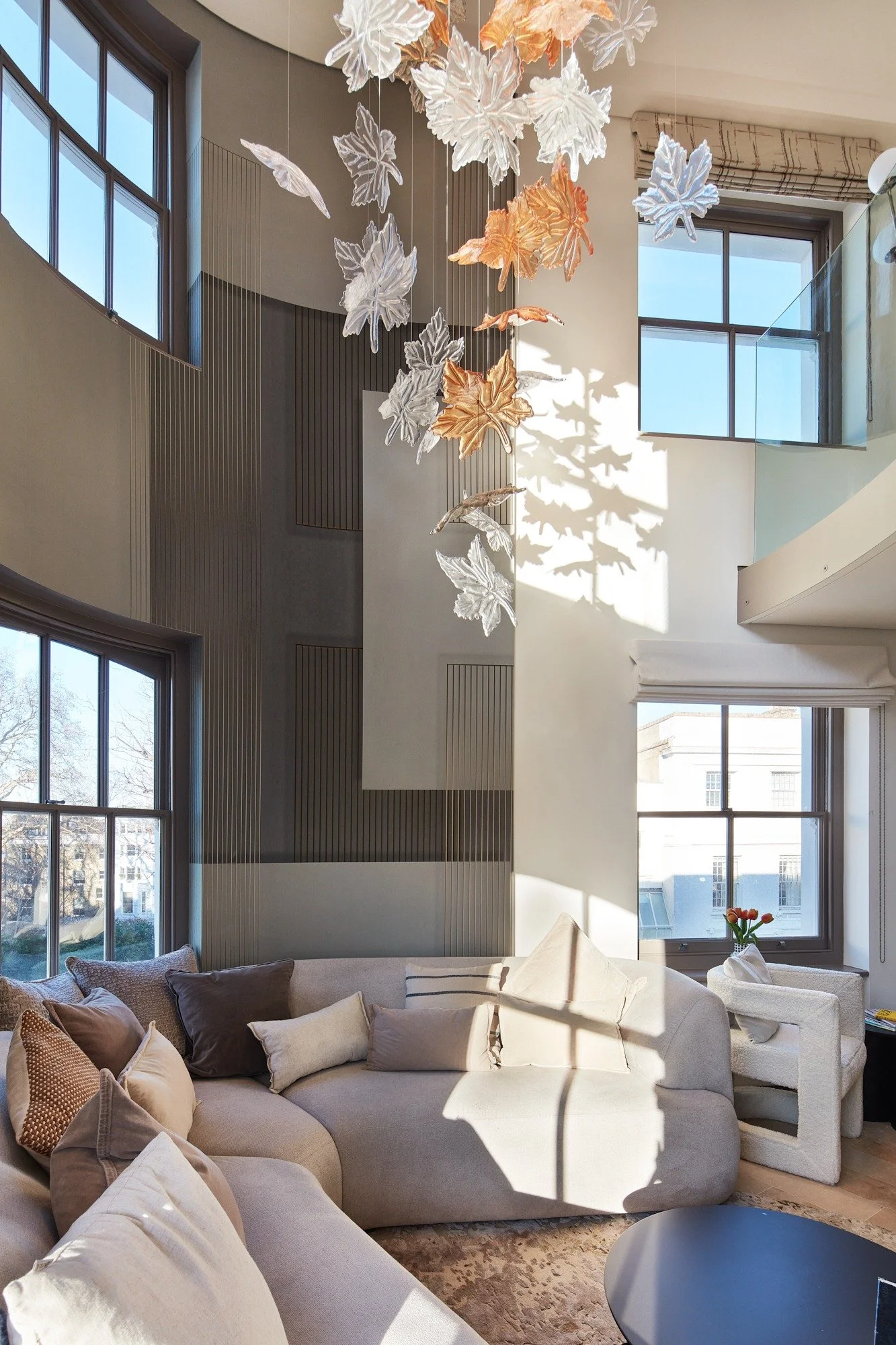 Decorative hanging pendant in the main living room area