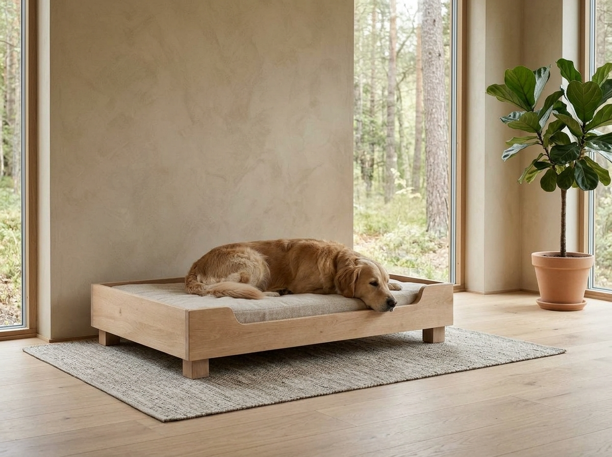 houten hondenbed met matras.png
