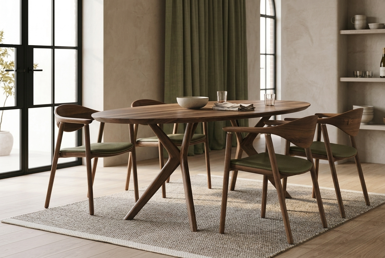 walnut chairs and table , dining table with wooden legs , european walnut design dining set.png