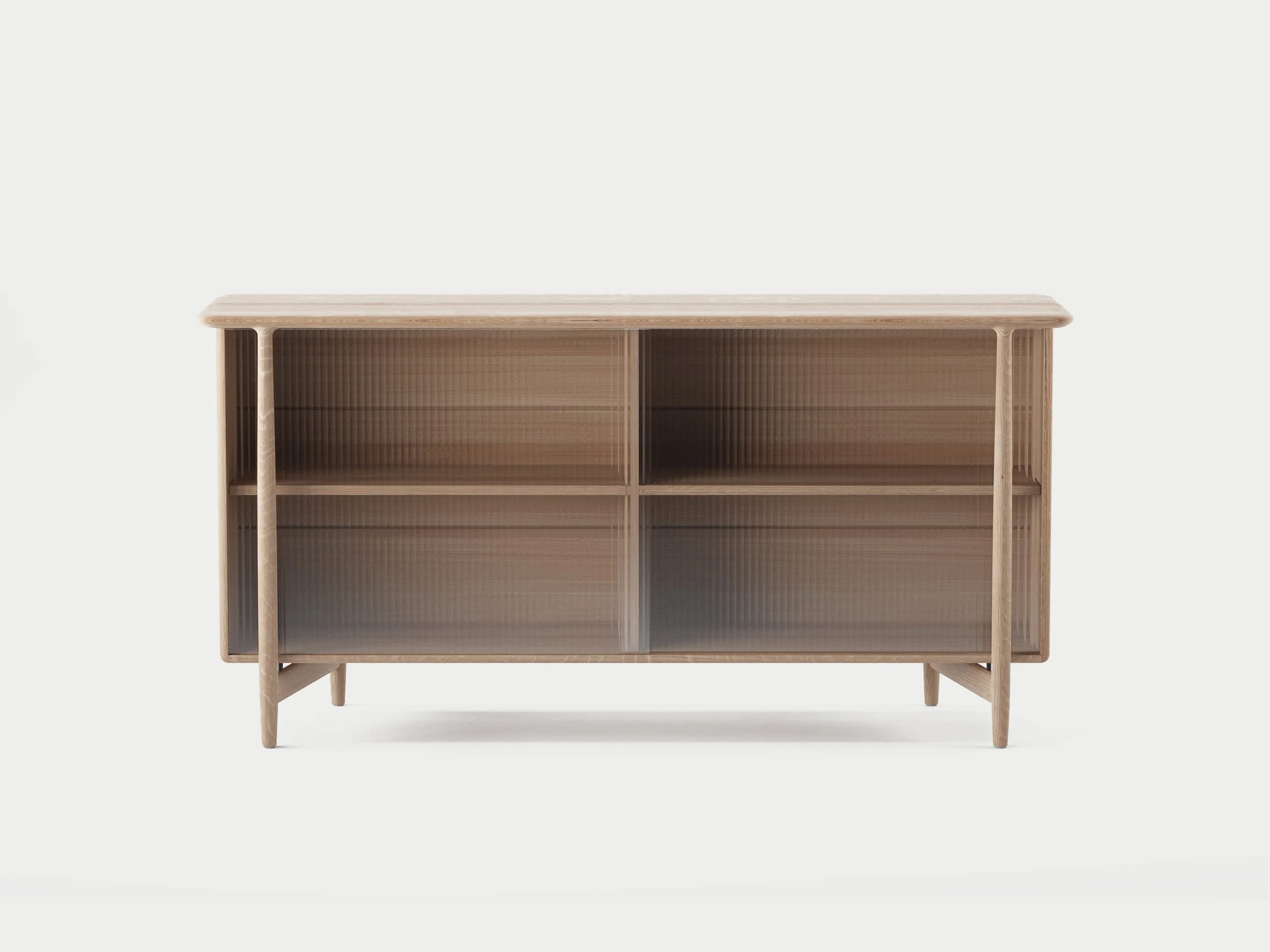 Artisan / Nila Sideboard / Afgeronde Kast van Massief Hout en Geribbeld Glas
