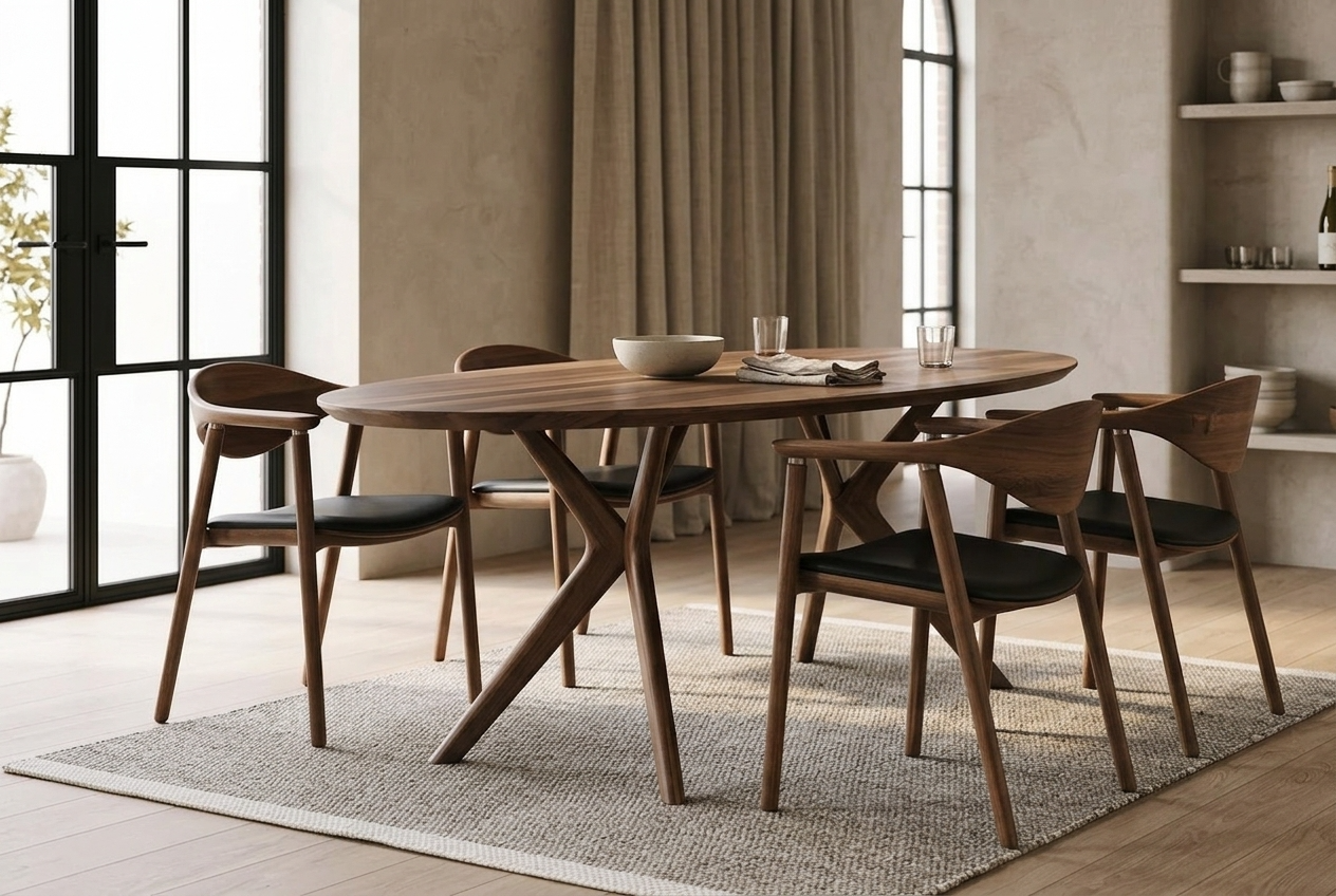 artisan naru chair setting with jelsan Nella table european walnut design table 210 x 120 cm oval wooden dining table.png