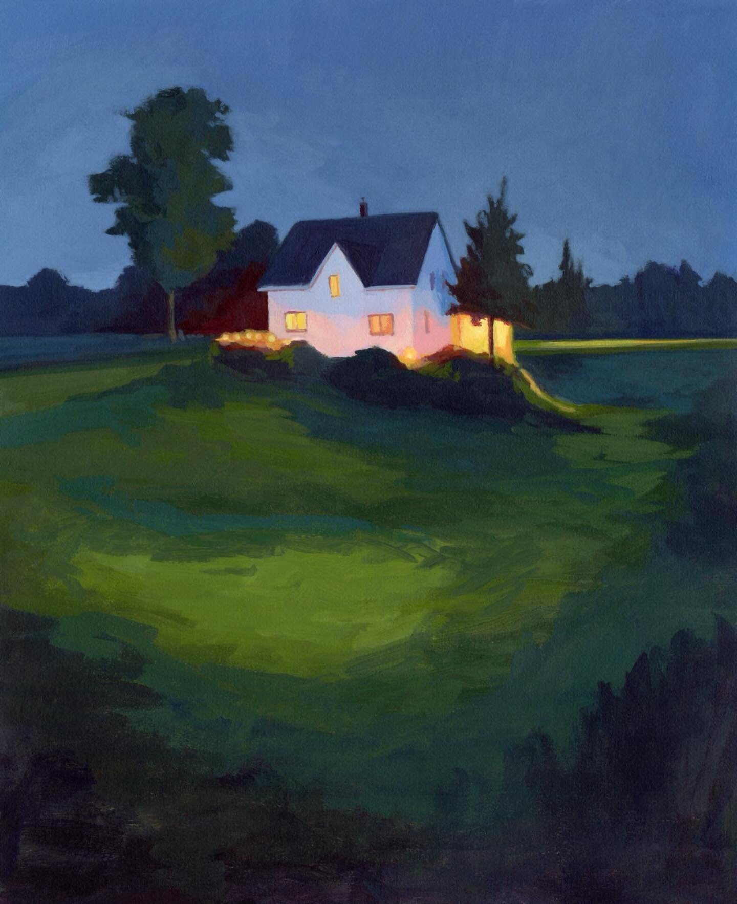 The days are short and dark at this time of year, so here&rsquo;s another nocturne 💙

&ldquo;Night Perch&rdquo; captures the little gothic house that overlooks the beach here in Broad Cove, Nova Scotia. This shows it on a warm summer night. Patio li