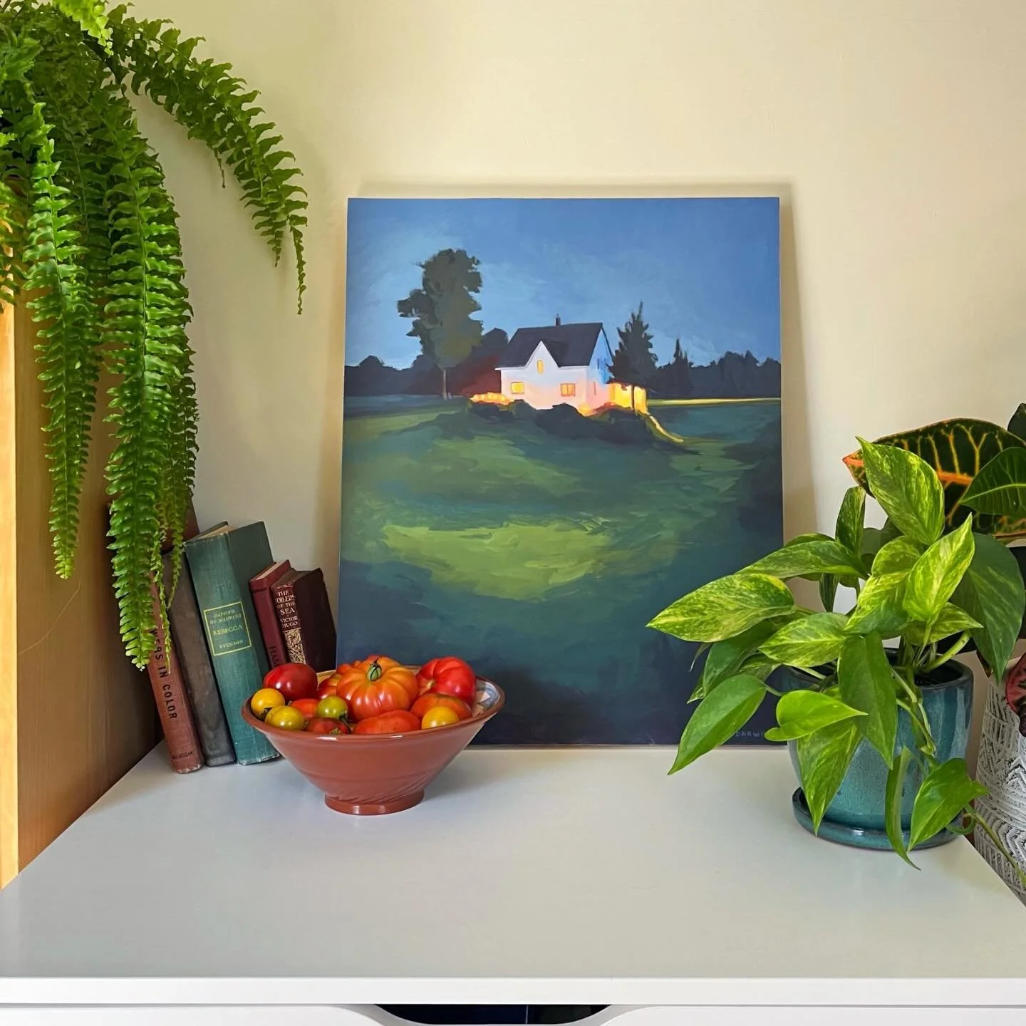 I&rsquo;ve lost track of how many times I&rsquo;ve painted this little gothic summer home that sits next to the beach here in Broad Cove. This is it on a warm summer evening &ndash;&nbsp;patio lights, porch lights, and window lights were all blazing 