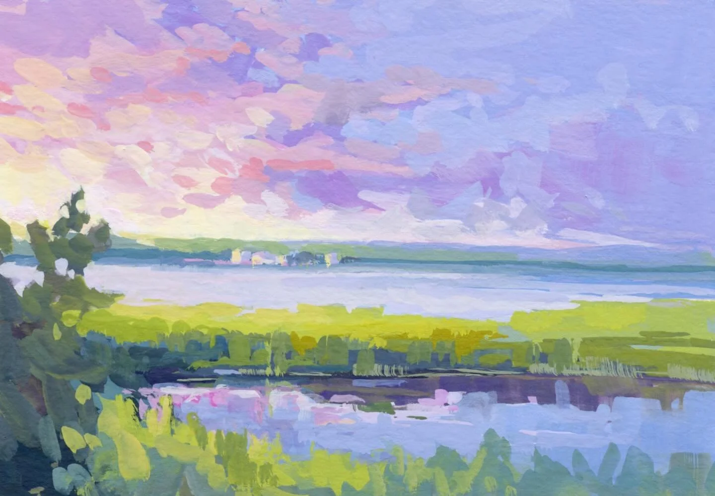 While out for an early morning walk last autumn, I found myself enchanted by the gentle colours of the sky in the moments before the sun rose above the treeline. For just a few moments, the sky over the cove was filled with gentle pink, lilac, and co