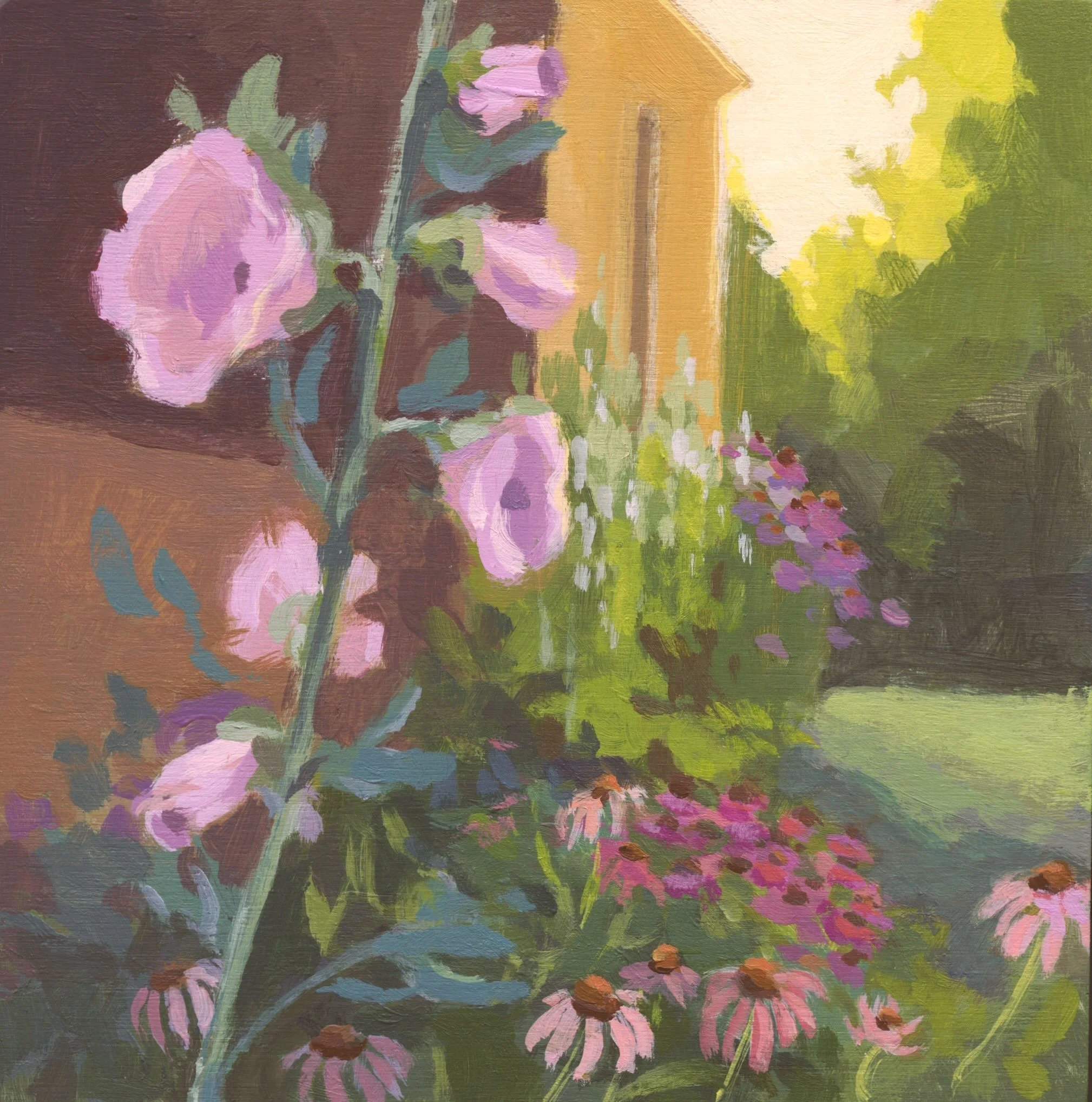 &lsquo;Afternoon in the Garden&rsquo; showing pink hollyhocks and echinacea in full bloom in my garden last summer. This Mini painting will be on display in my fall shows...

Mark your calendar! Poetry of Place (with Mary Morey) from Sep 18-28, LaHav