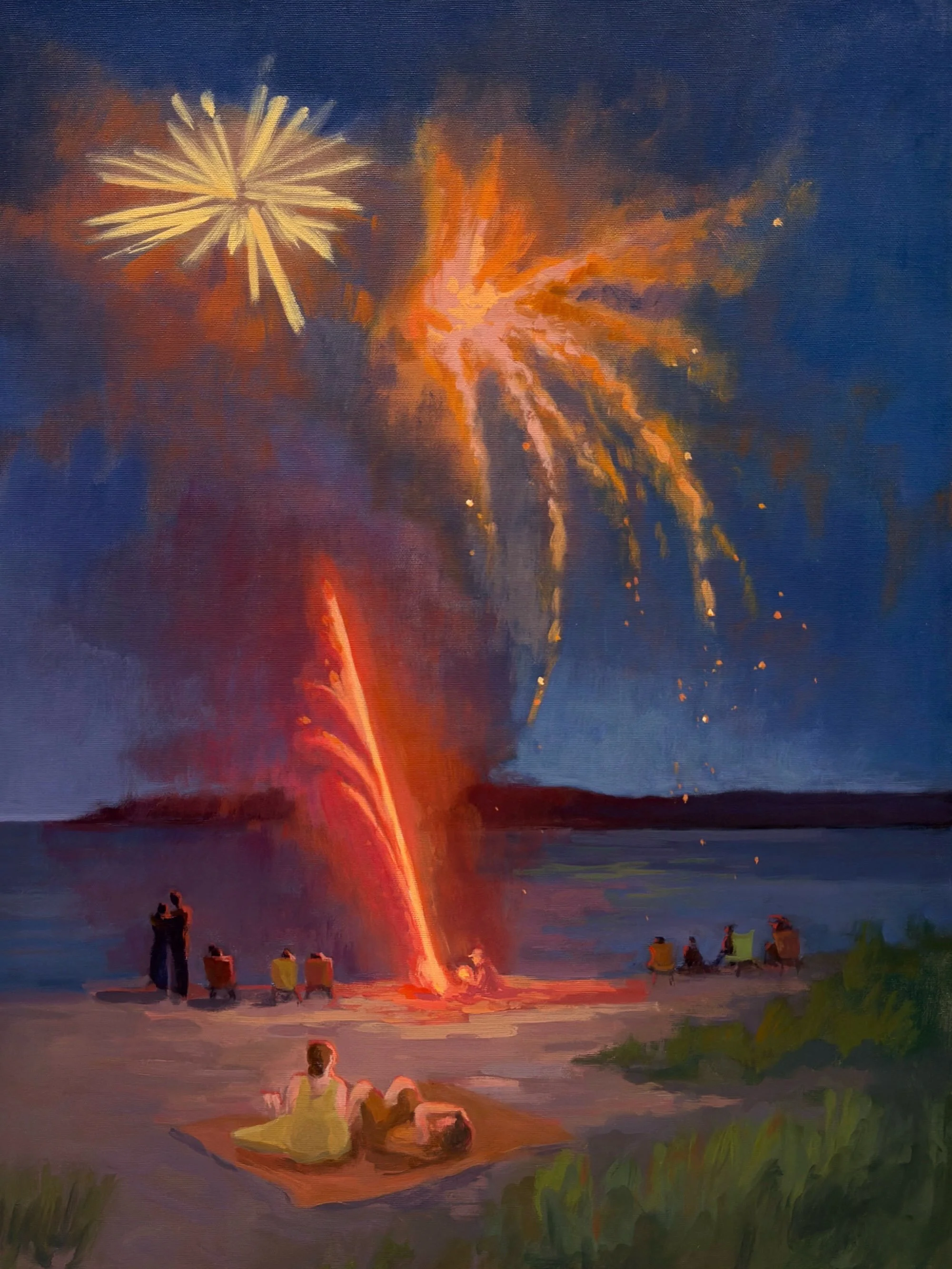 For a little drama on this LAST DAY of our show, Poetry of Place (on 10-4 today &mdash; Monday &mdash; at the LaHave Bakery Gallery!), the brilliant Canada Day fireworks over Broad Cove Beach. Had a lot of fun with the light in this one. 💥✨

Beach F