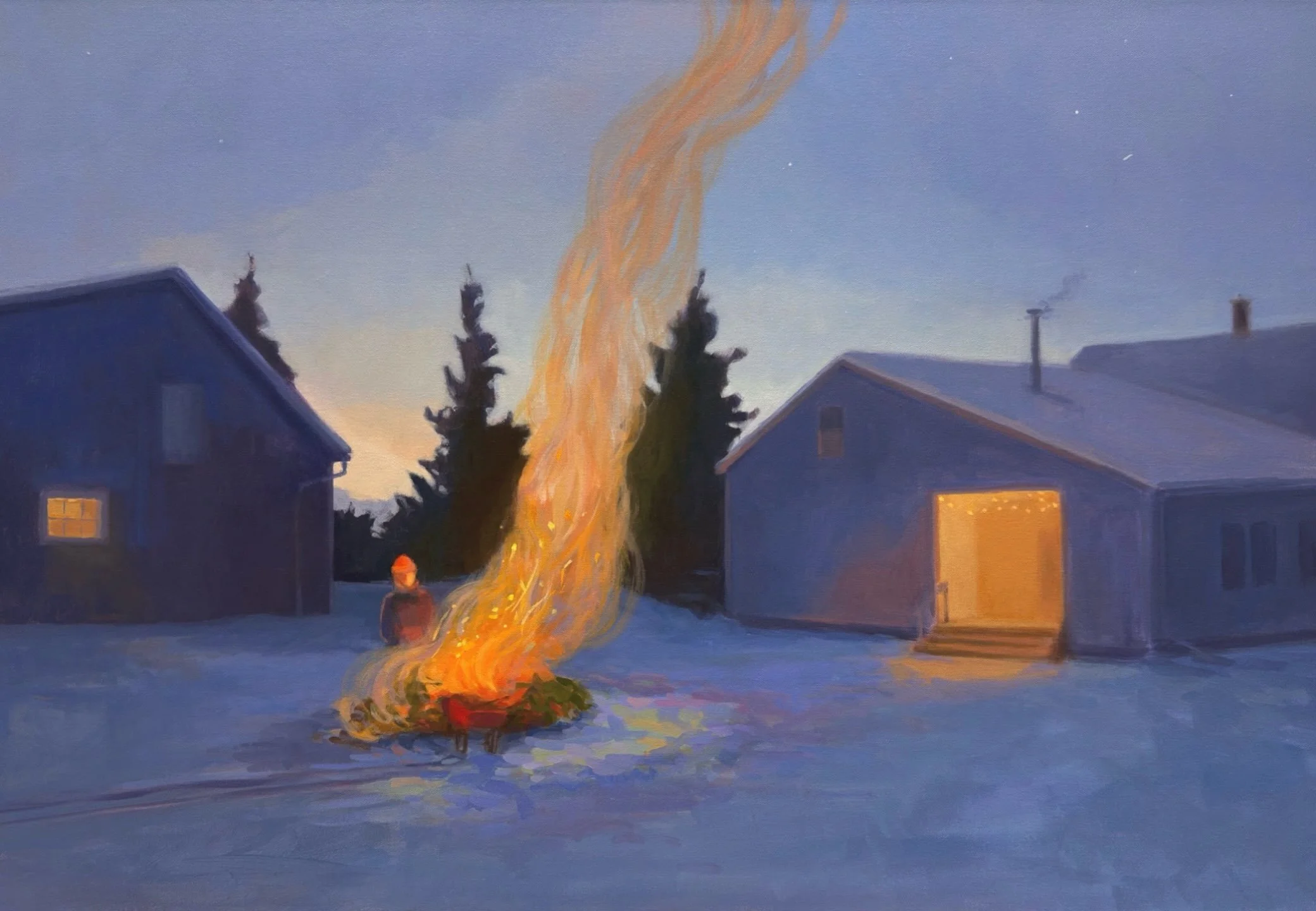 Bonfires are common here in the country as people burn brush, particularly after heavy storms. Most of the scenes in my &ldquo;Night Happenings&rdquo; series are largely invented &ndash;&nbsp;composed from multiple sources and/or sketched ideas that 