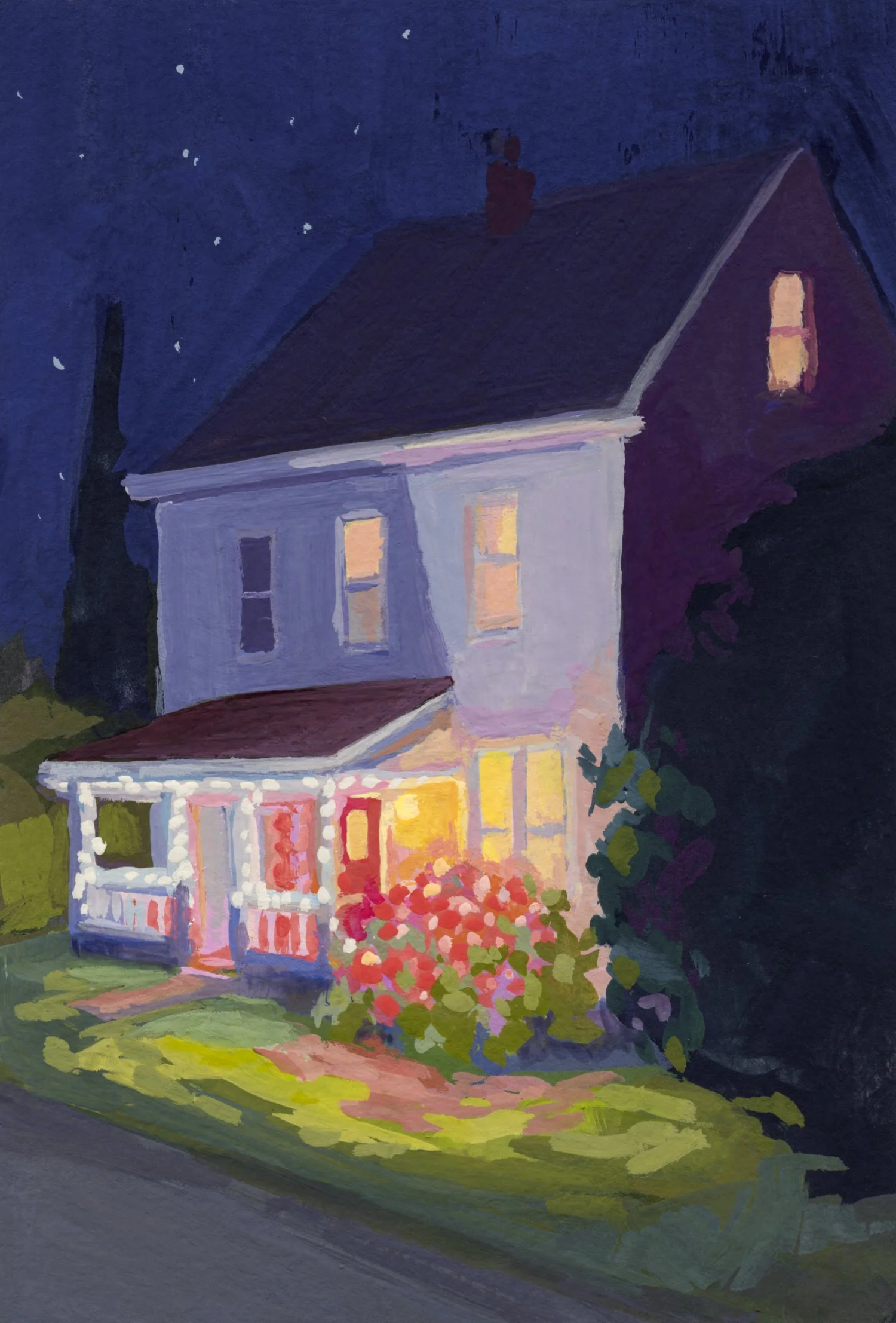 Festive Lights (Red & White). Gouache on paper.