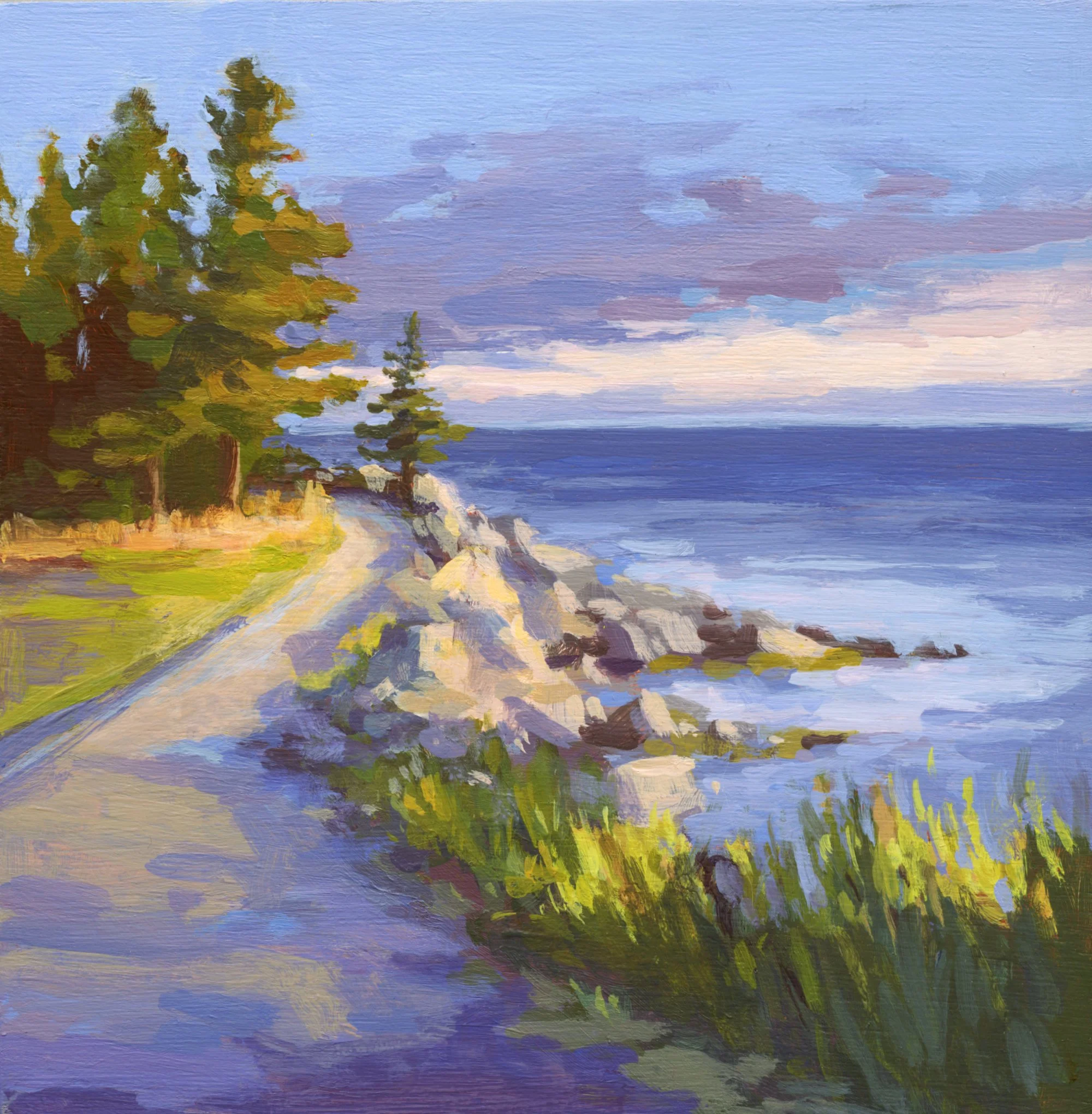 Winding Coastal Road, Broad Cove. Miniature. Acrylic on panel.