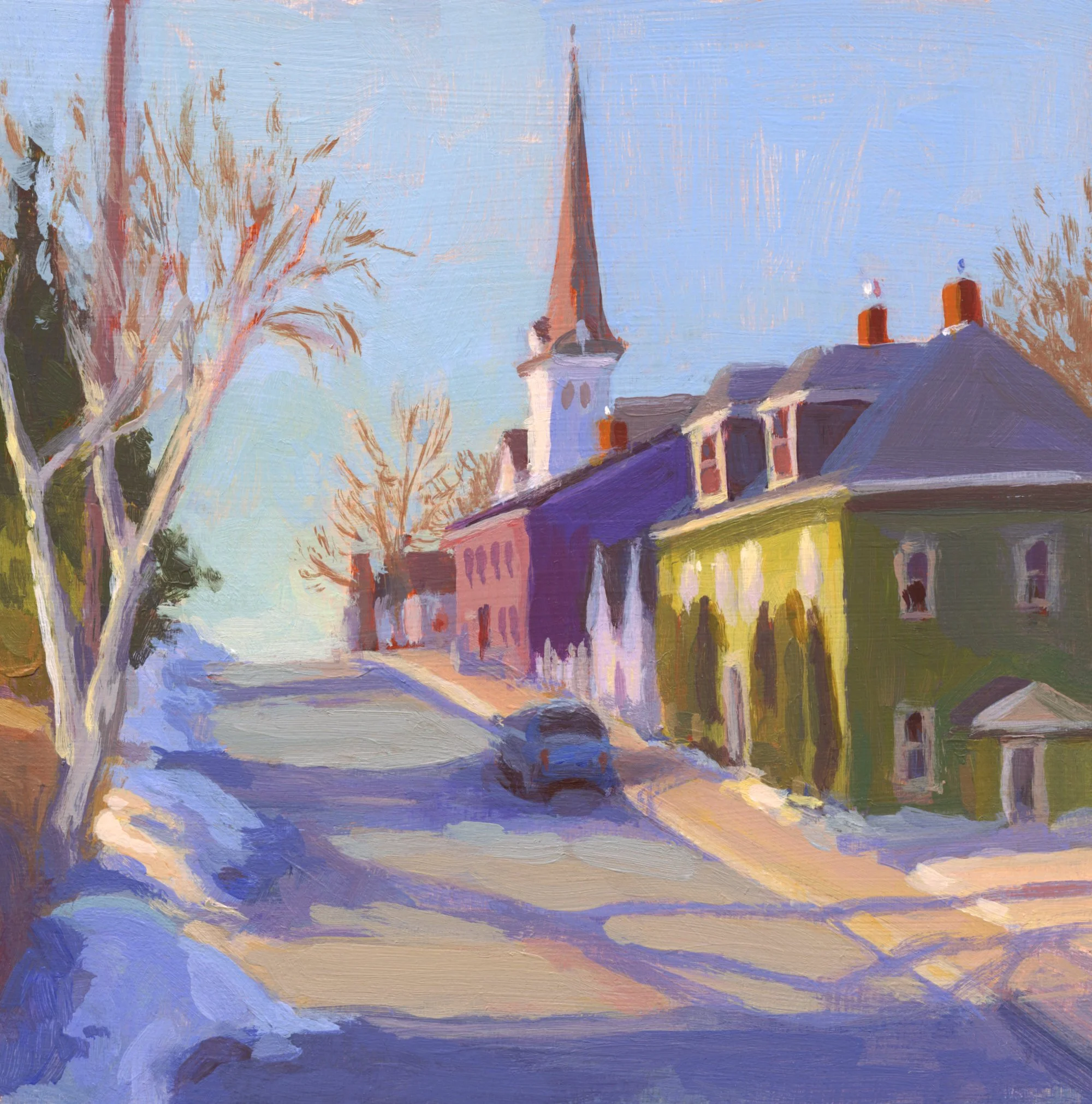 Late Winter Street, Lunenburg. Miniature. Acrylic on panel.