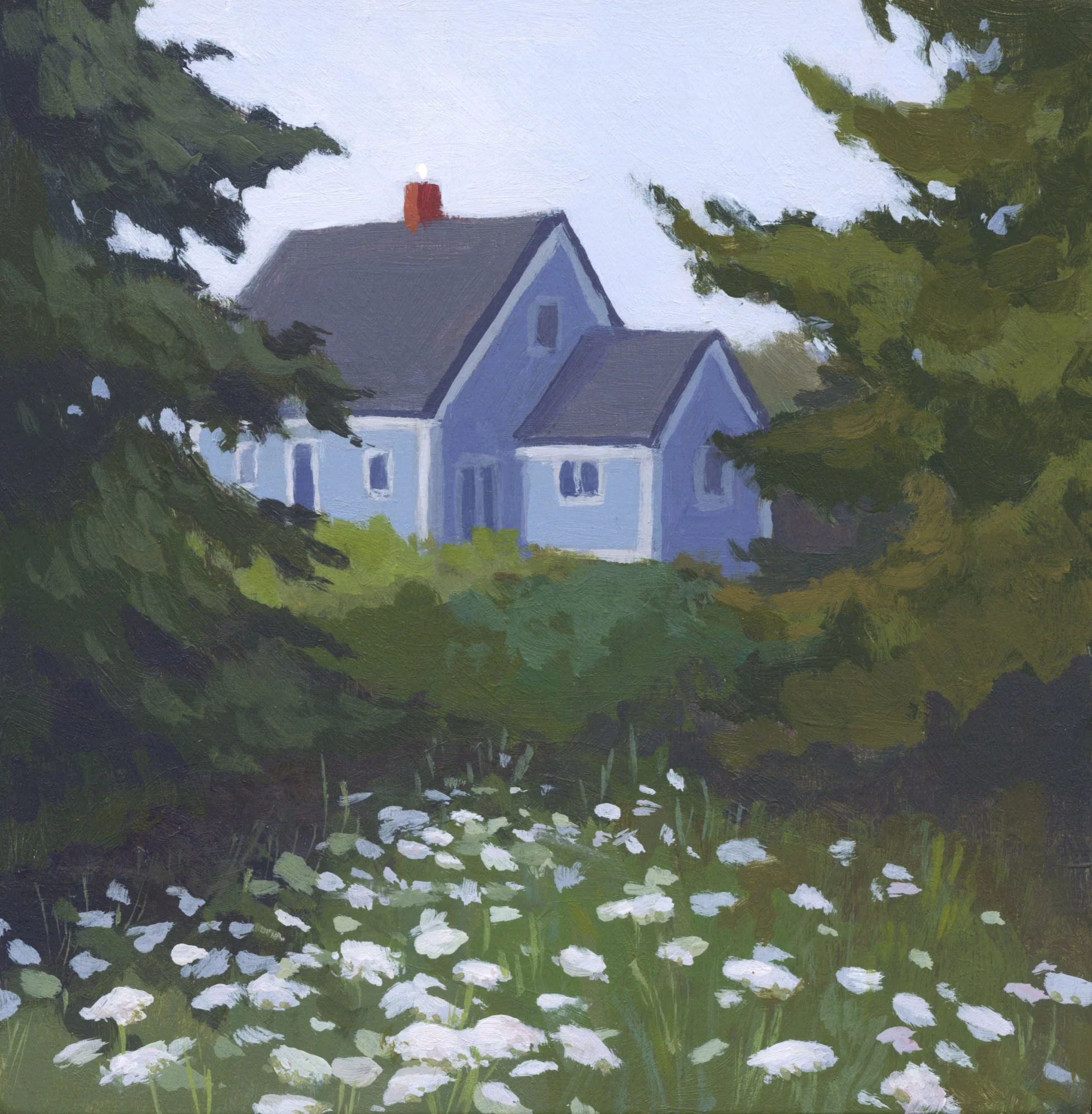 View of Queen Anne's Lace. Miniature. Acrylic on panel.
