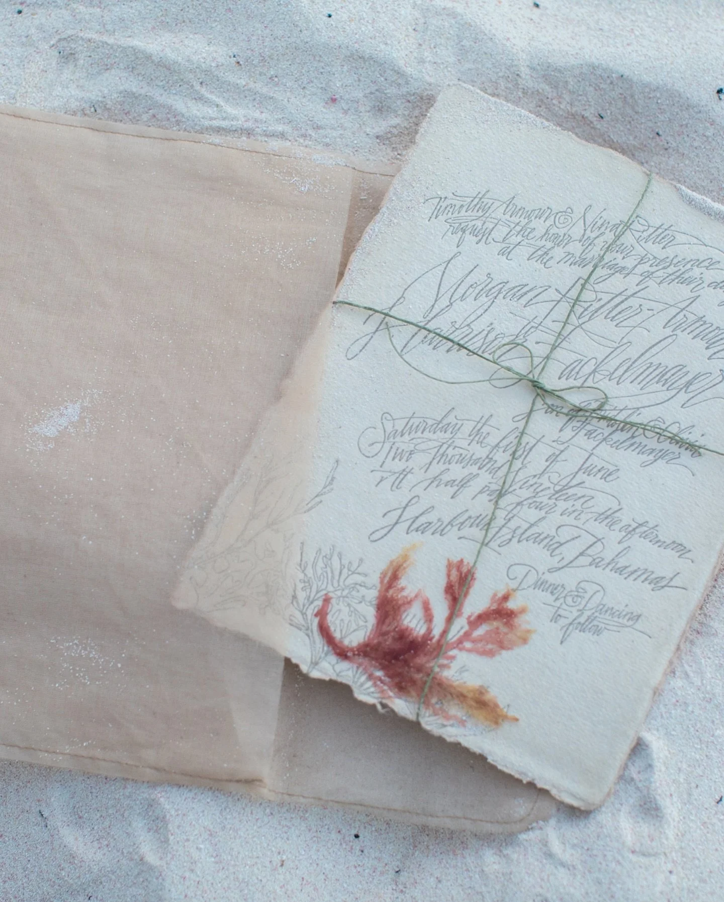 Sand swept and chic with handmade textures, driftwood, seaweed and the unmistakable pen of @gemtones. An all-time favorite for this extraordinary weekend in our favorite part of the world, Harbour Island. No one does it like @tinypinepress Excited to