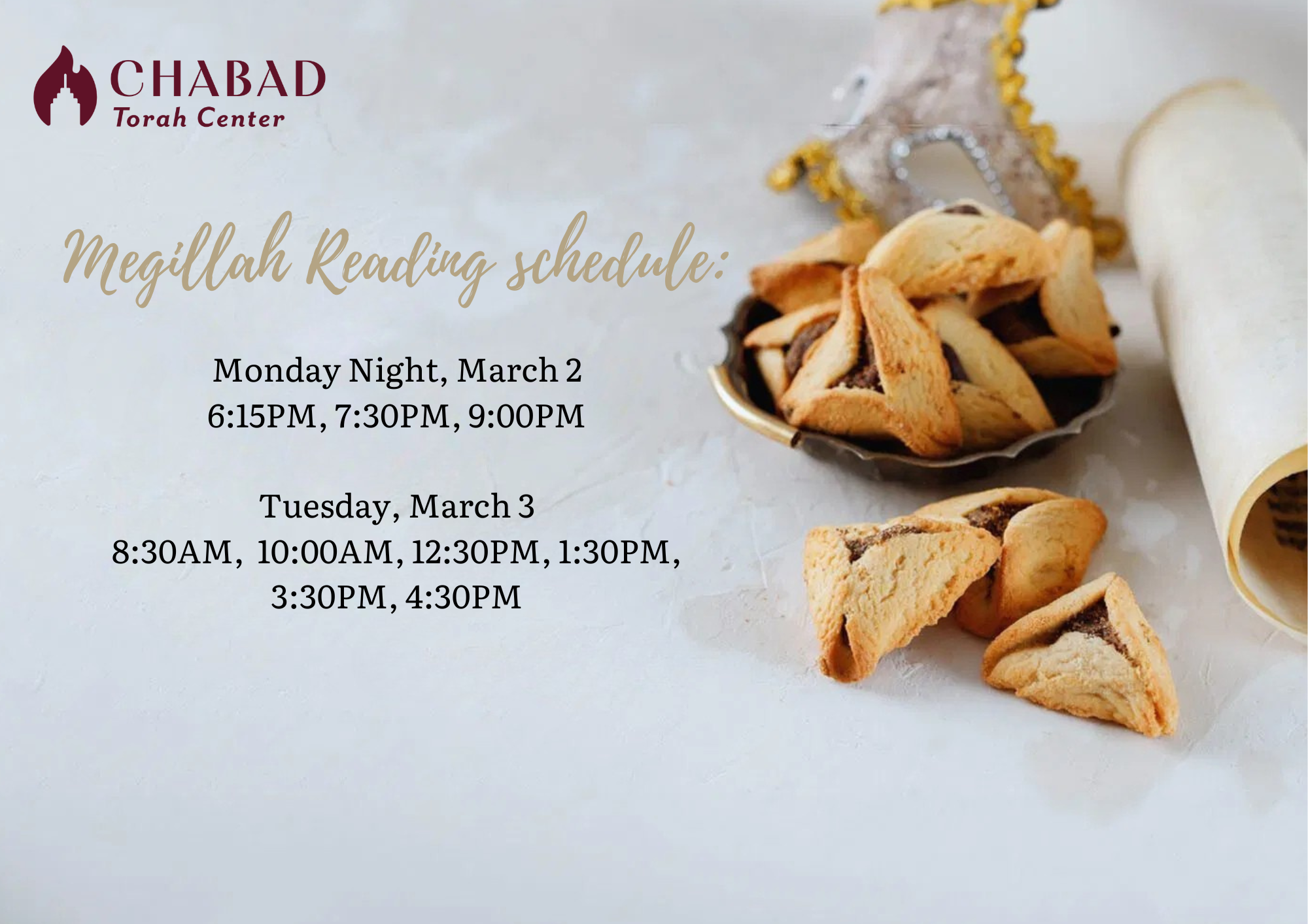 Megillah Reading Schedule