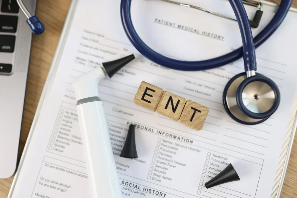 A stethoscope and medical instruments for diagnosing ENT diseases