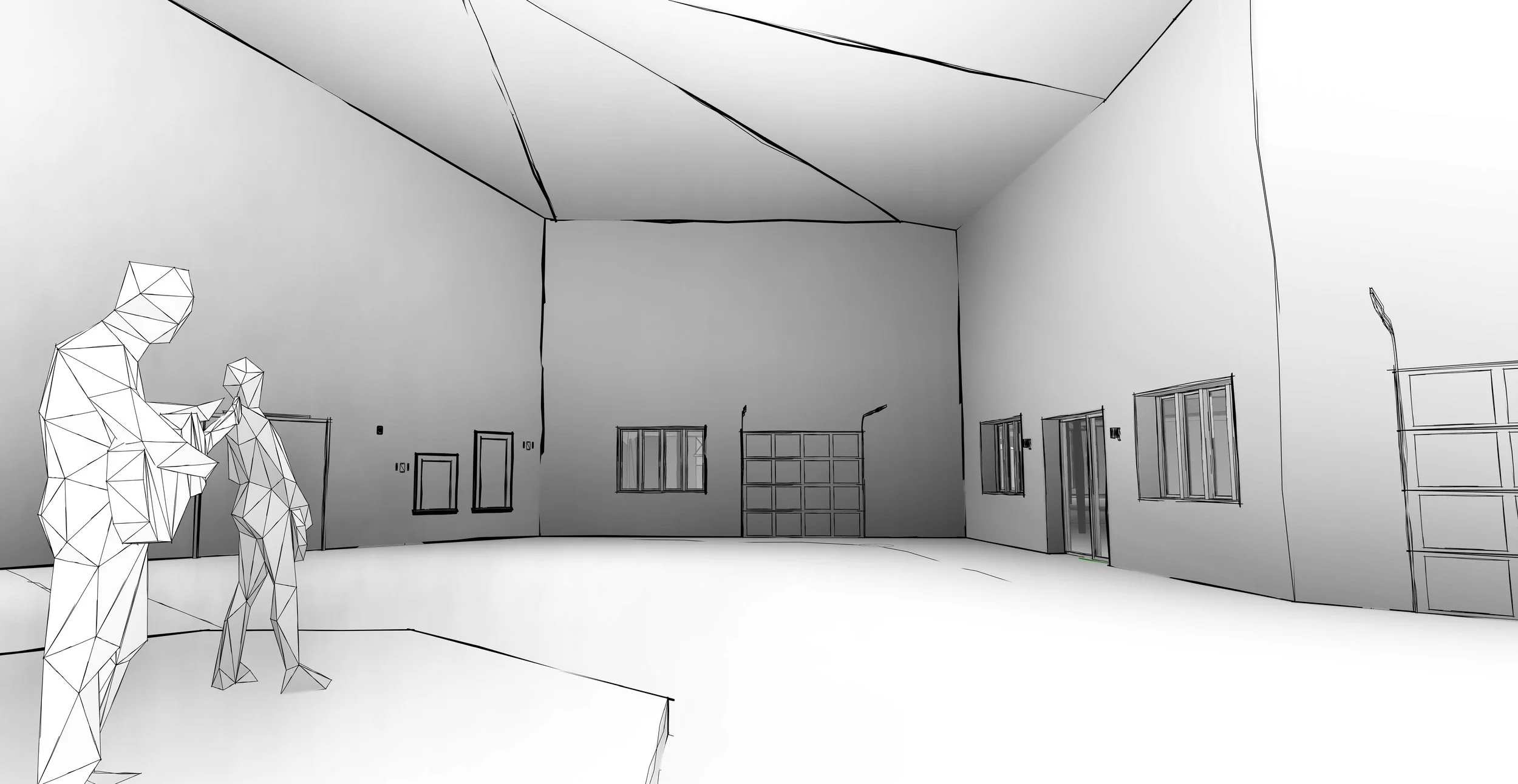 PROPOSED DESIGN - B&W INTERIOR SKETCHY RENDERING - I