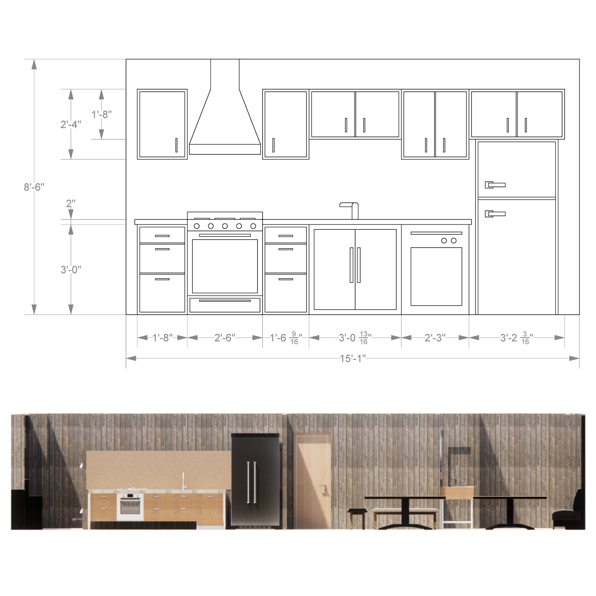 DESIGN PROPOSAL - LINE DRAWING & RENDERED PRIMARY SECTIONS